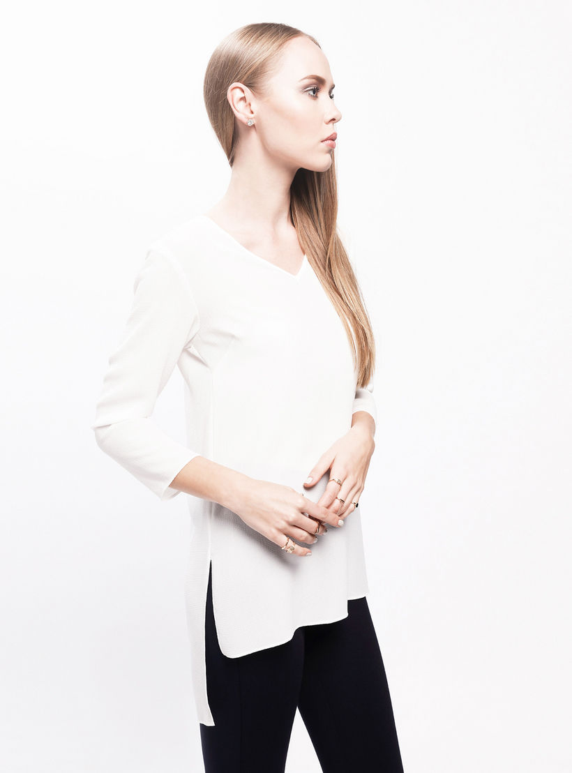 3/4th Sleeves Top with V-Neck and High Low Hem-women-clothing-shirtsandblouses-blouses-image-3