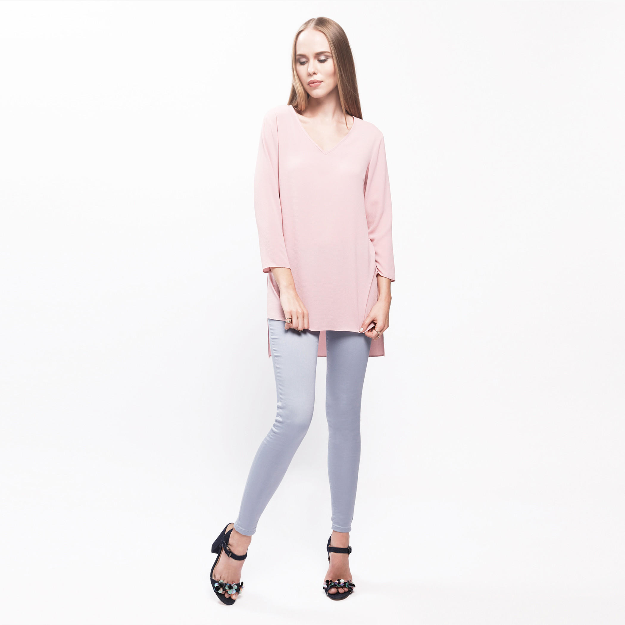 3/4th Sleeves Top with V-Neck and High Low Hem-women-clothing-shirtsandblouses-blouses-image-10