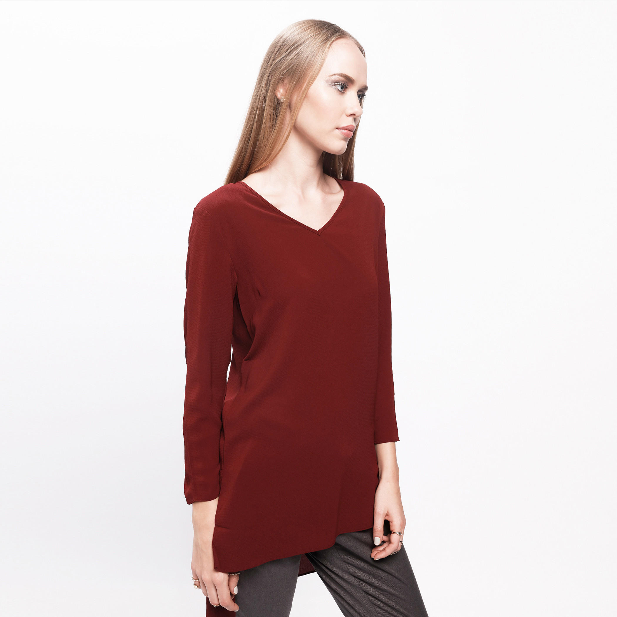 3/4th Sleeves Top with V-Neck and High Low Hem-women-clothing-shirtsandblouses-blouses-image-11
