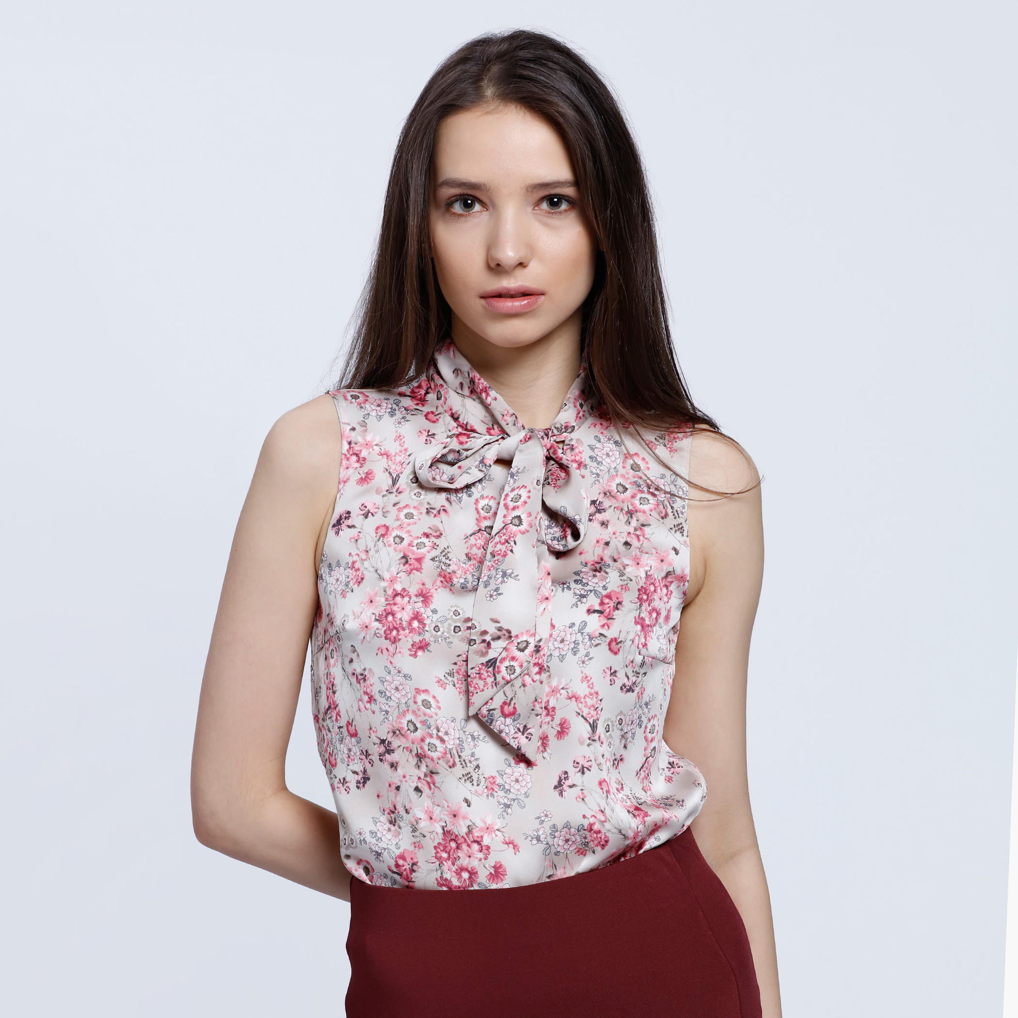 Sleeveless Printed Blouse with Bow Detail-women-clothing-shirtsandblouses-blouses-image-1