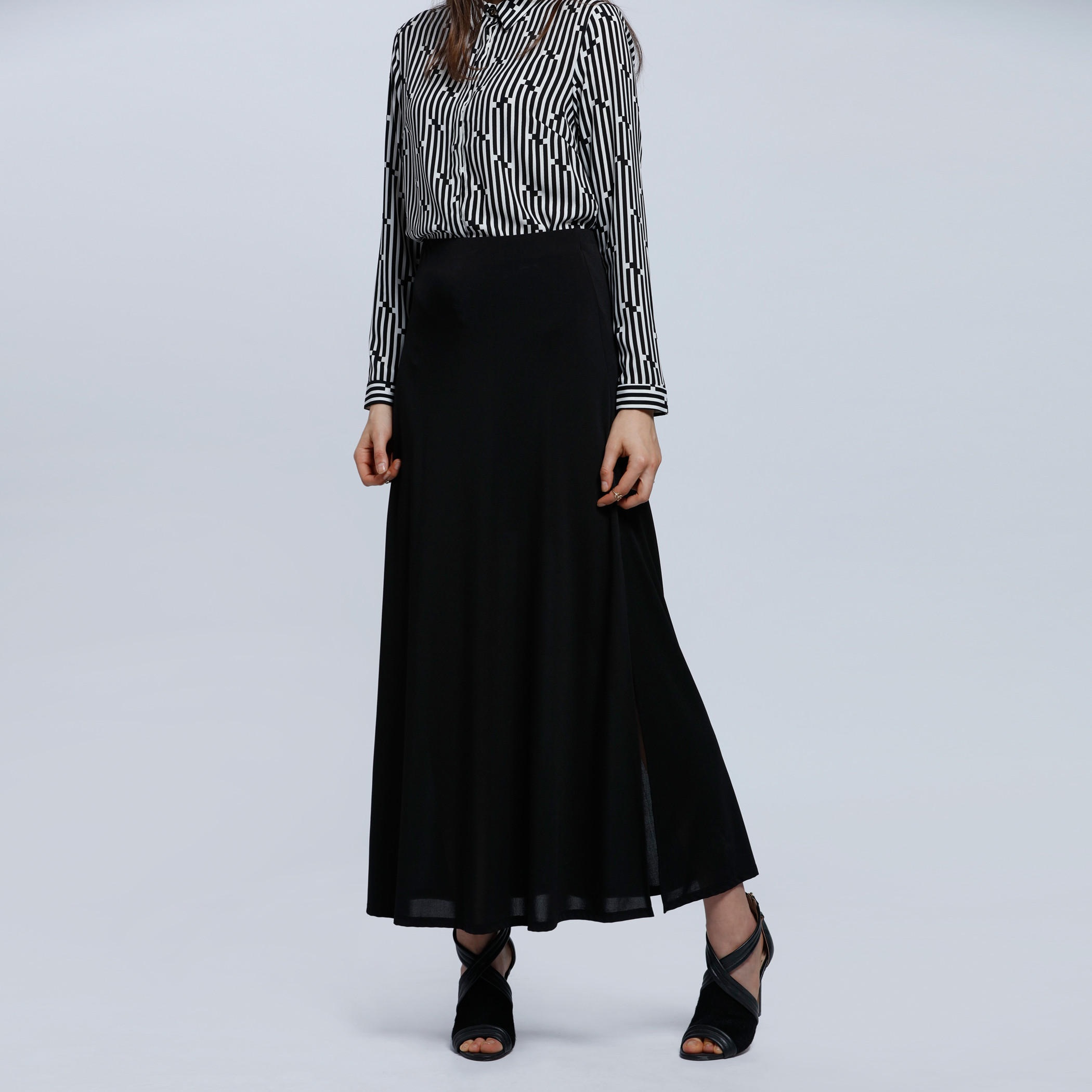 Textured Maxi Skirt with Elasticised Waistband-women-clothing-bottoms-skirts-image-1