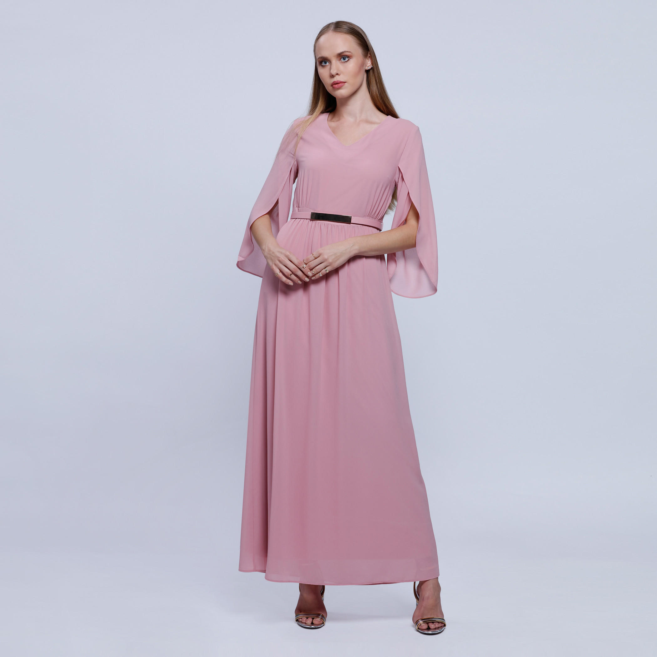 V-Neck Maxi Dress with Tulip Sleeves -women-clothing-dresses-image-1