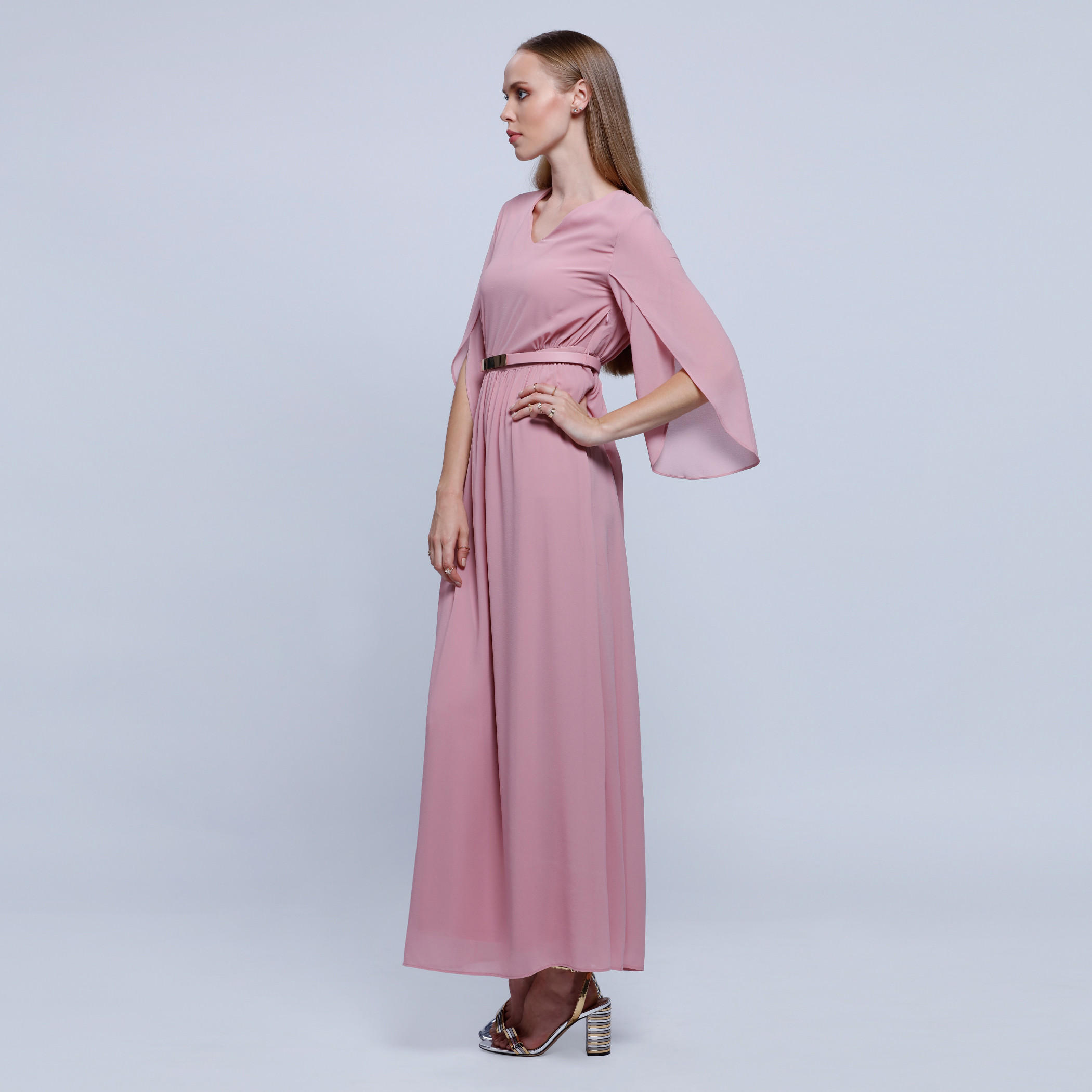 V-Neck Maxi Dress with Tulip Sleeves -women-clothing-dresses-image-3