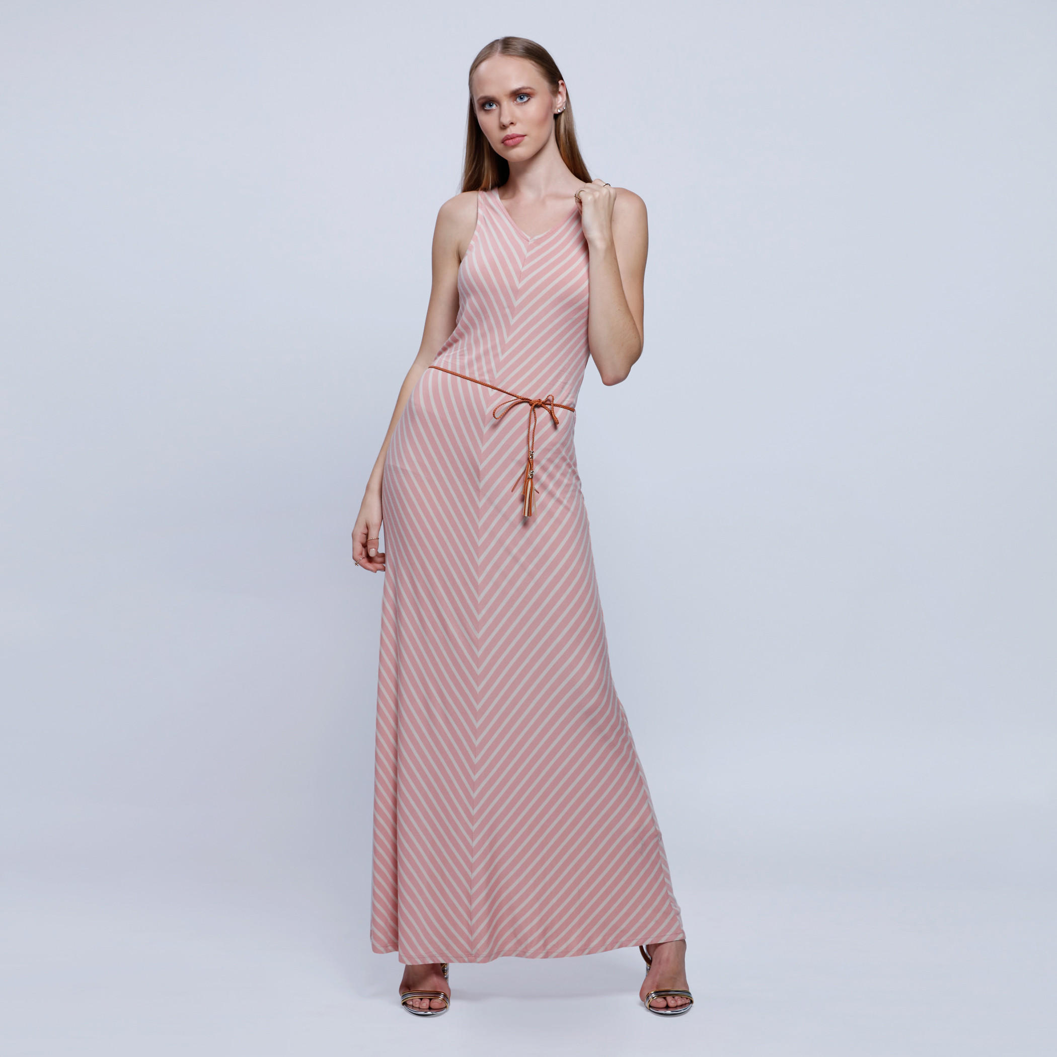 Striped Dress with V-Neck and Tie Up-women-clothing-dresses-image-1