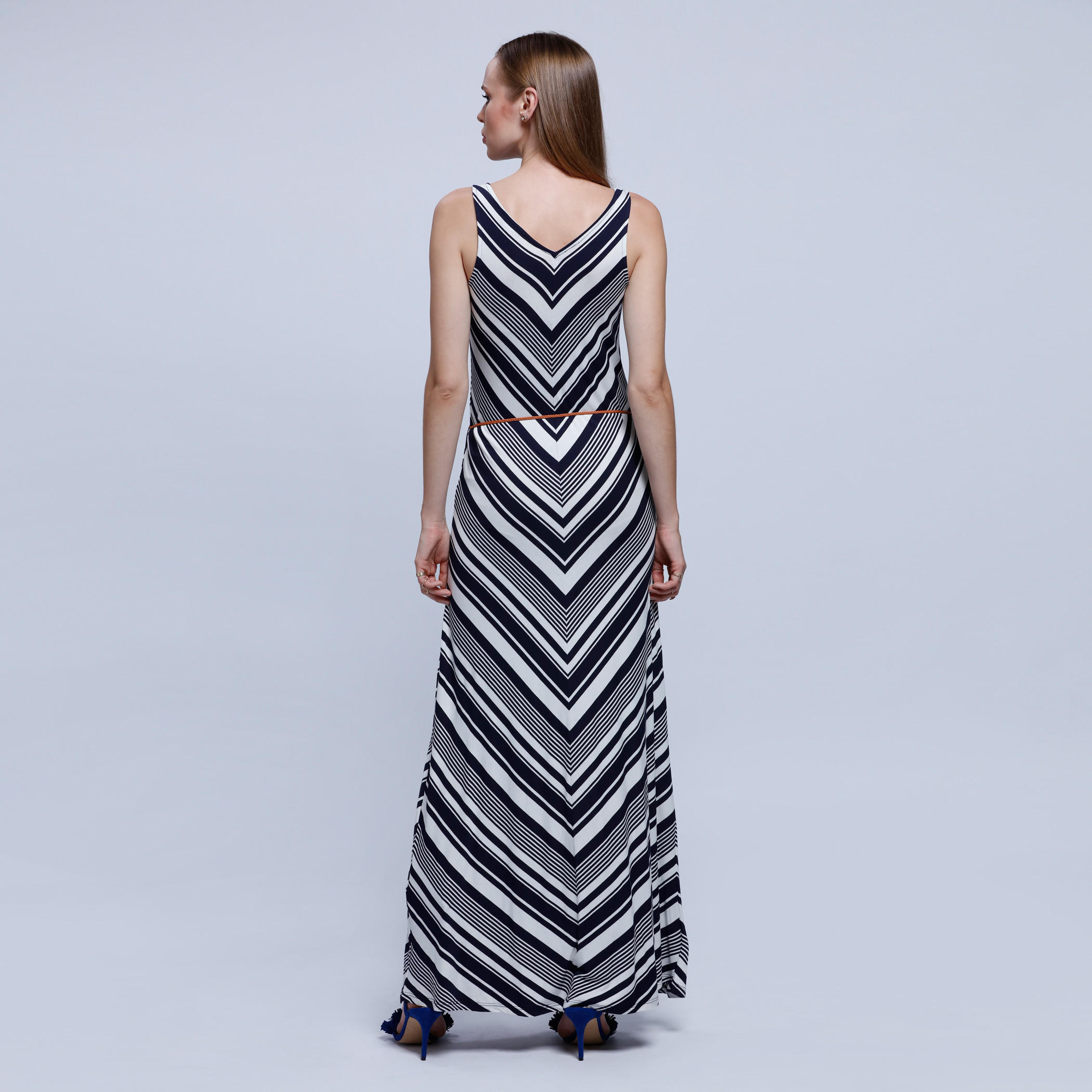 Striped Dress with V-Neck and Tie Up -women-clothing-dresses-image-3