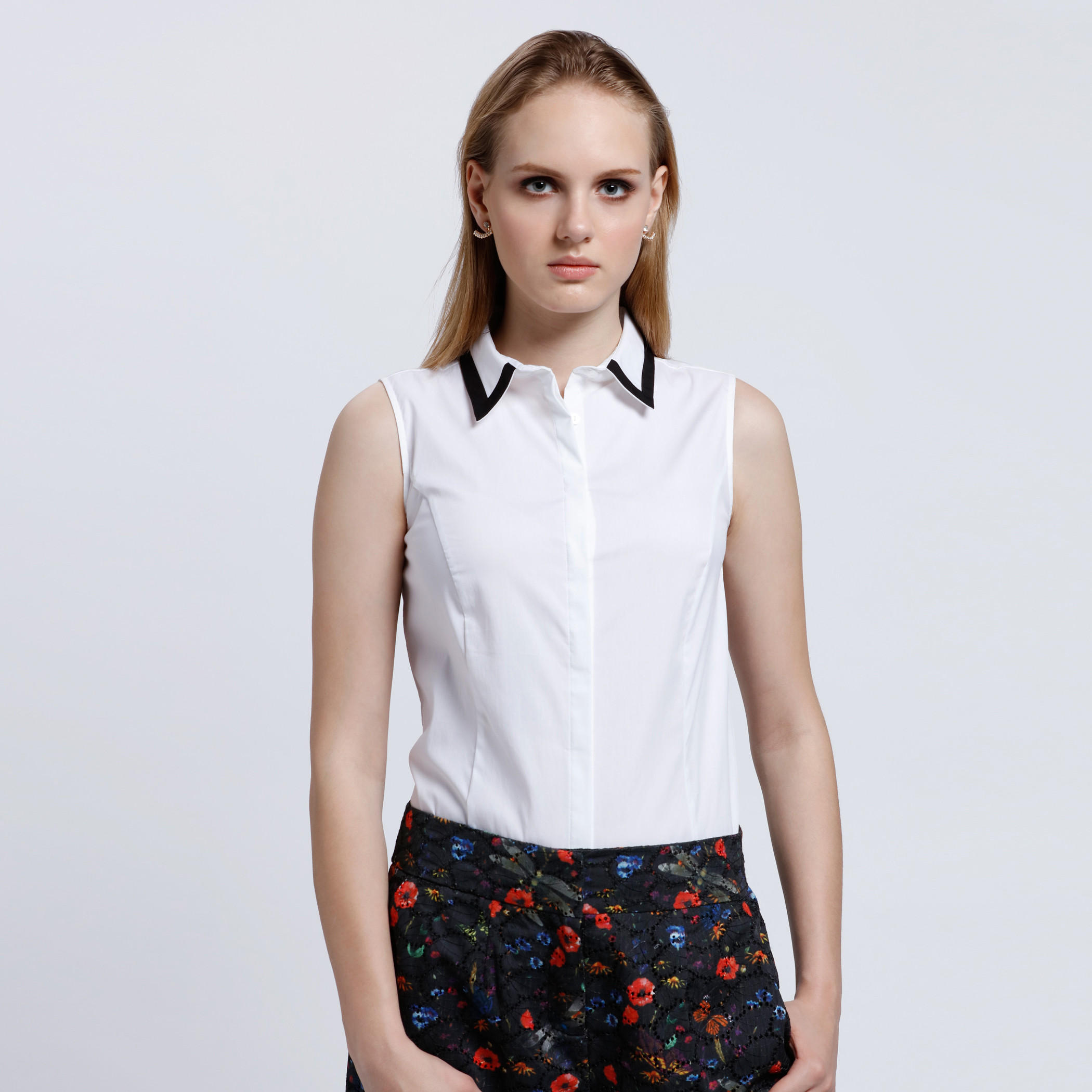 Sleeveless Shirt with Spread Collar-women-clothing-shirtsandblouses-blouses-image-1