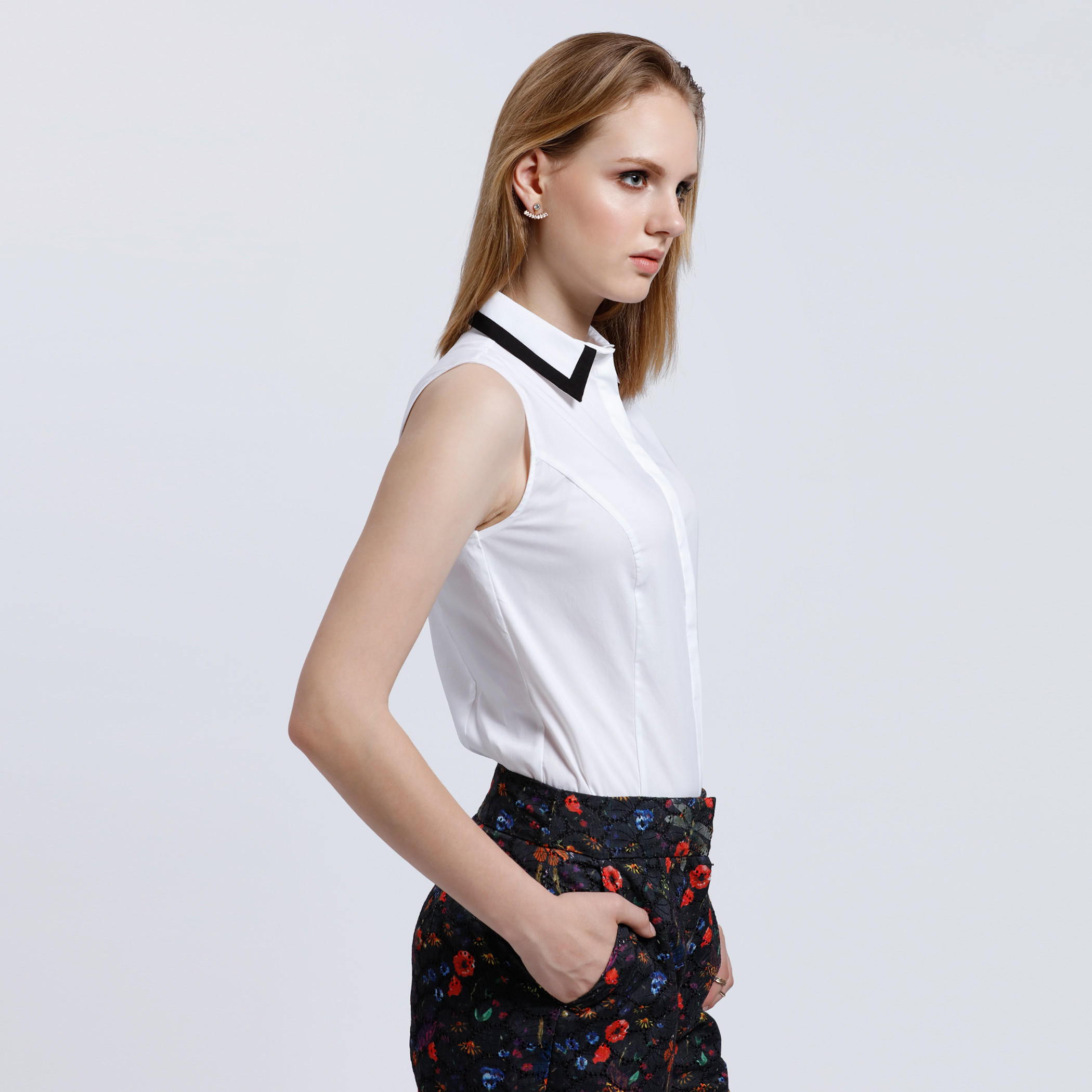Sleeveless Shirt with Spread Collar-women-clothing-shirtsandblouses-blouses-image-3