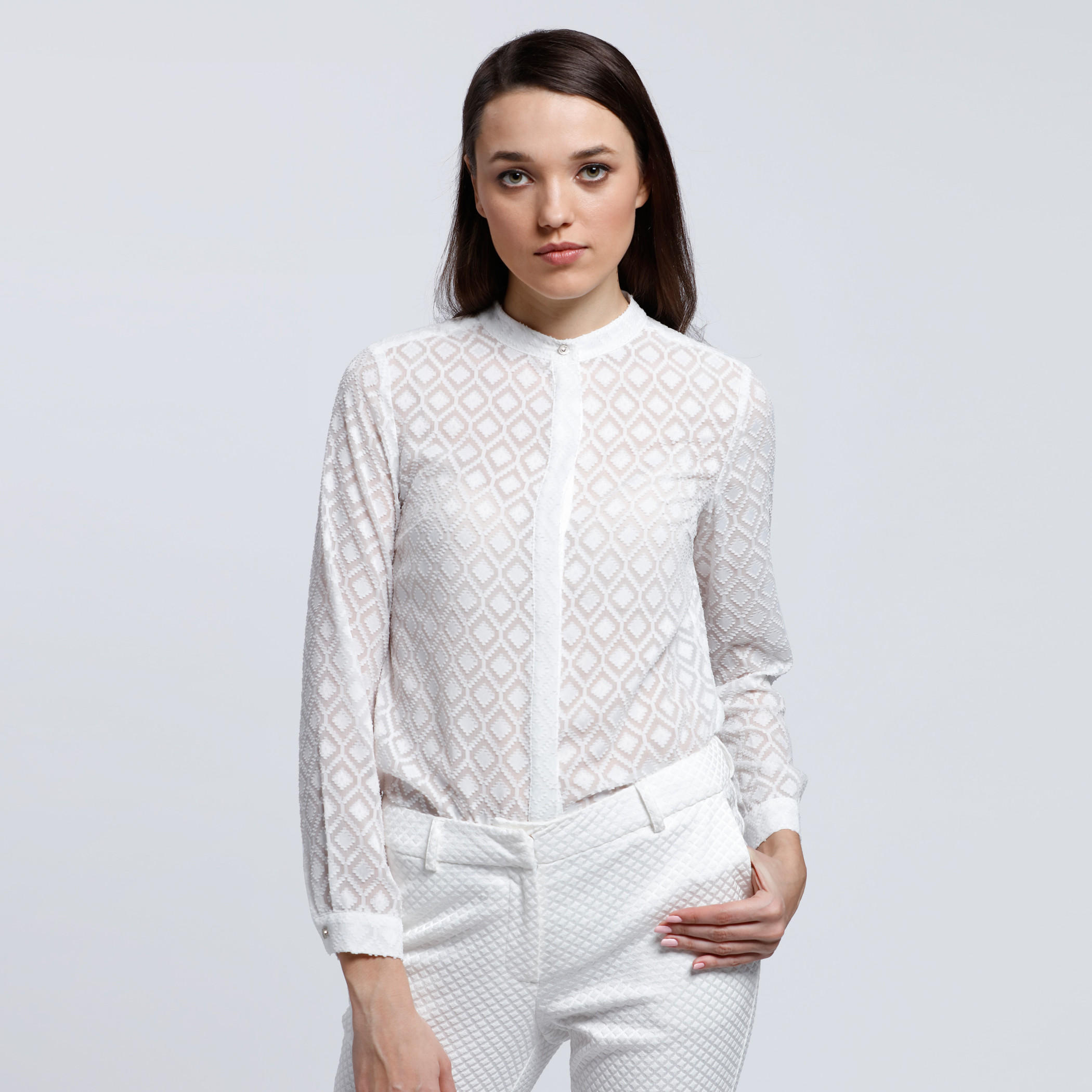 Textured Shirt with Mandarin Collar and Long Sleeves-women-clothing-shirtsandblouses-blouses-image-5