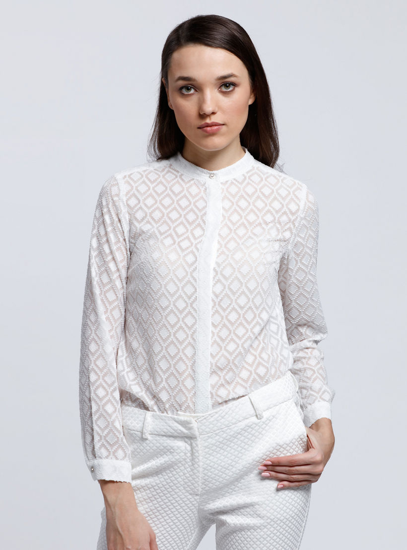Textured Shirt with Mandarin Collar and Long Sleeves-women-clothing-shirtsandblouses-blouses-image-5