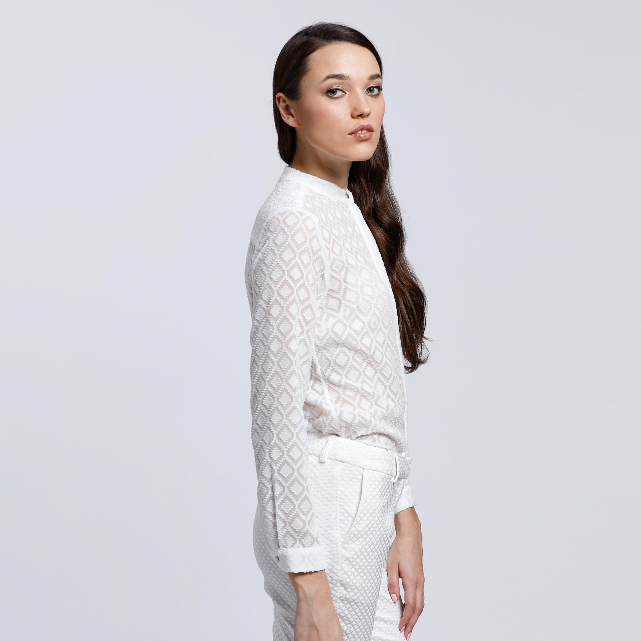 Textured Shirt with Mandarin Collar and Long Sleeves-women-clothing-shirtsandblouses-blouses-image-3