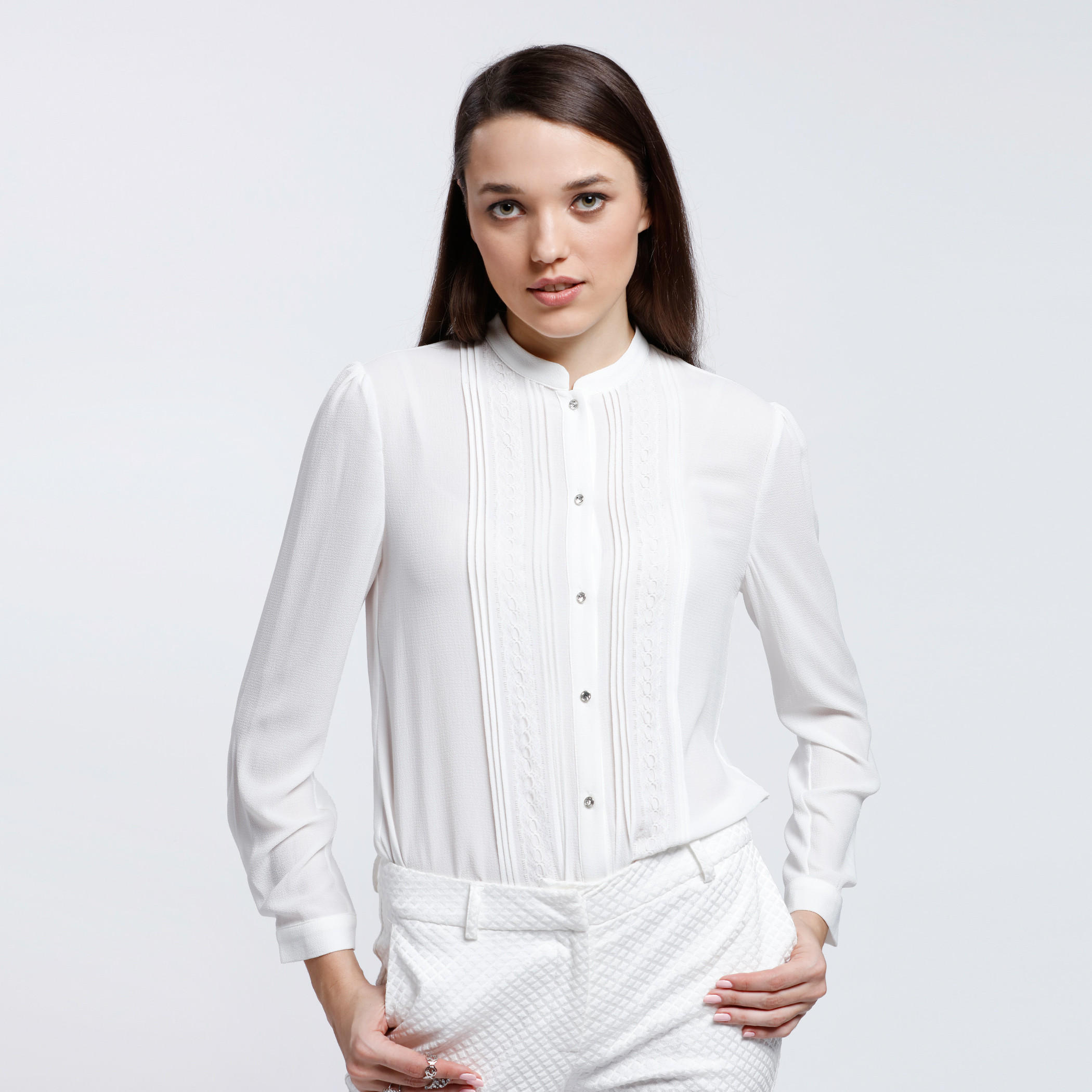 Long Sleeves Shirt with Mandarin Collar-women-clothing-shirtsandblouses-blouses-image-1