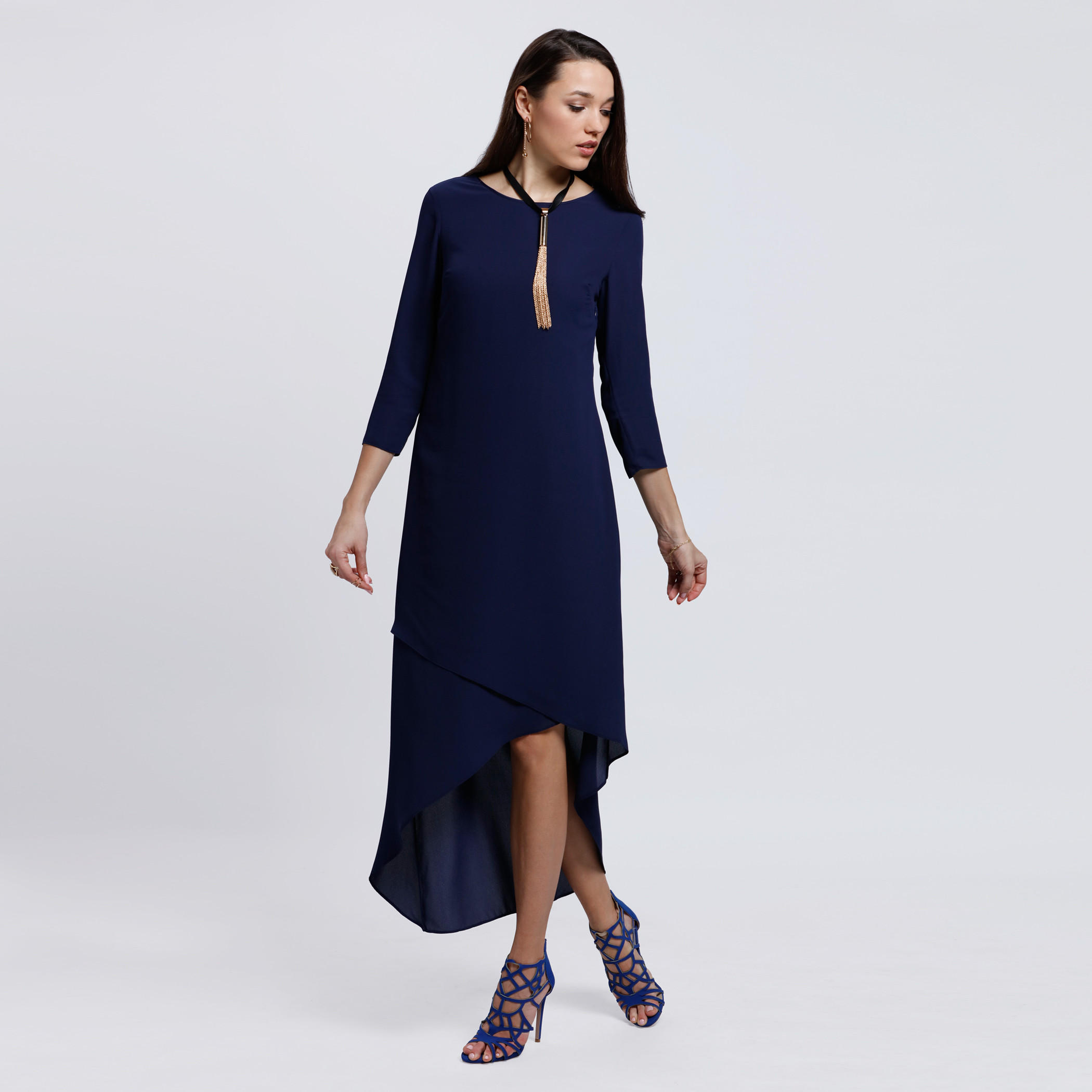 Round Neck Midi Dress with 3/4 Sleeves-women-clothing-dresses-image-1