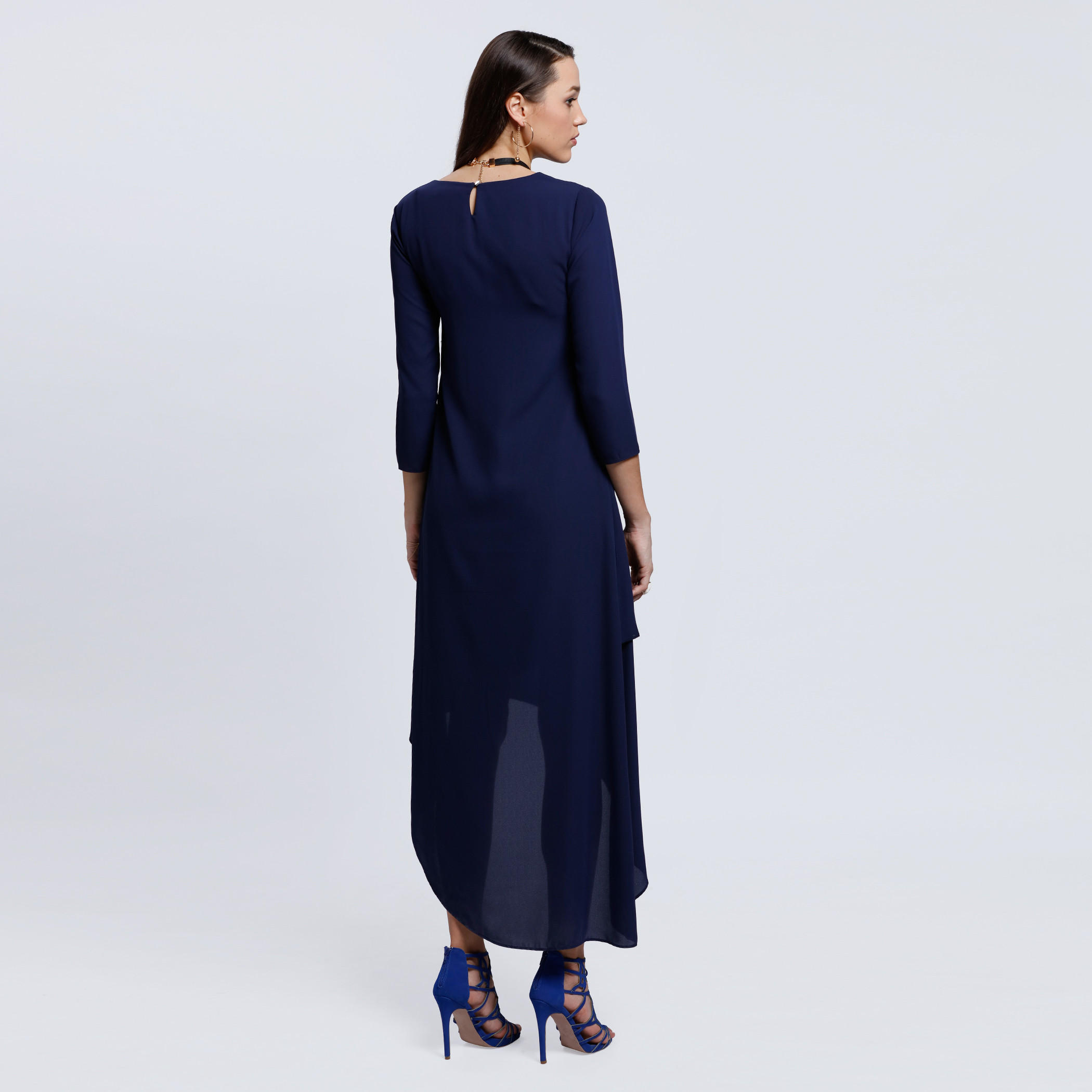 Round Neck Midi Dress with 3/4 Sleeves-women-clothing-dresses-image-2