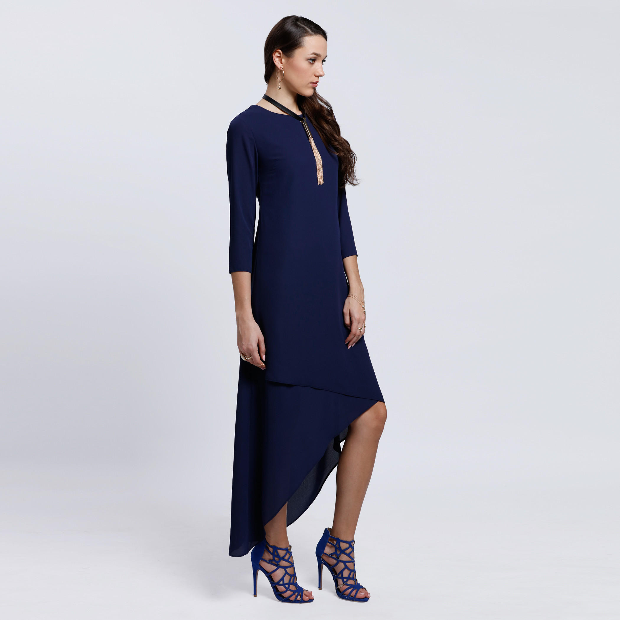 Round Neck Midi Dress with 3/4 Sleeves-women-clothing-dresses-image-3
