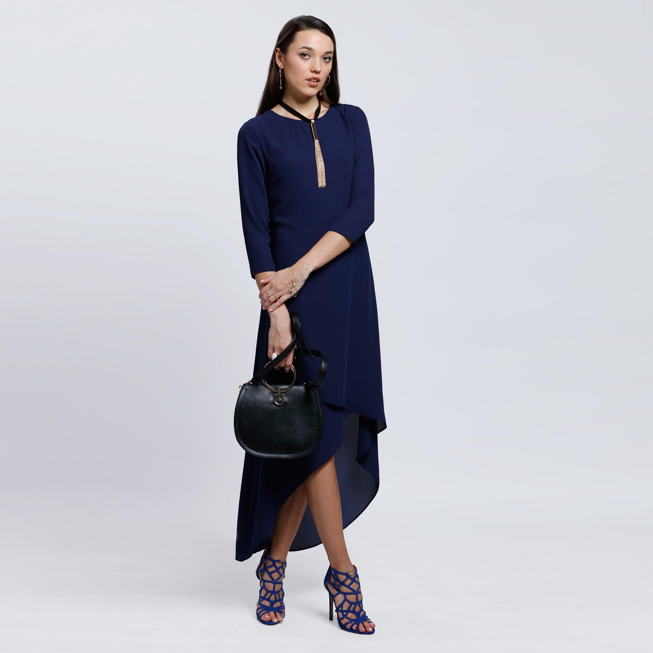 Round Neck Midi Dress with 3/4 Sleeves-women-clothing-dresses-image-5