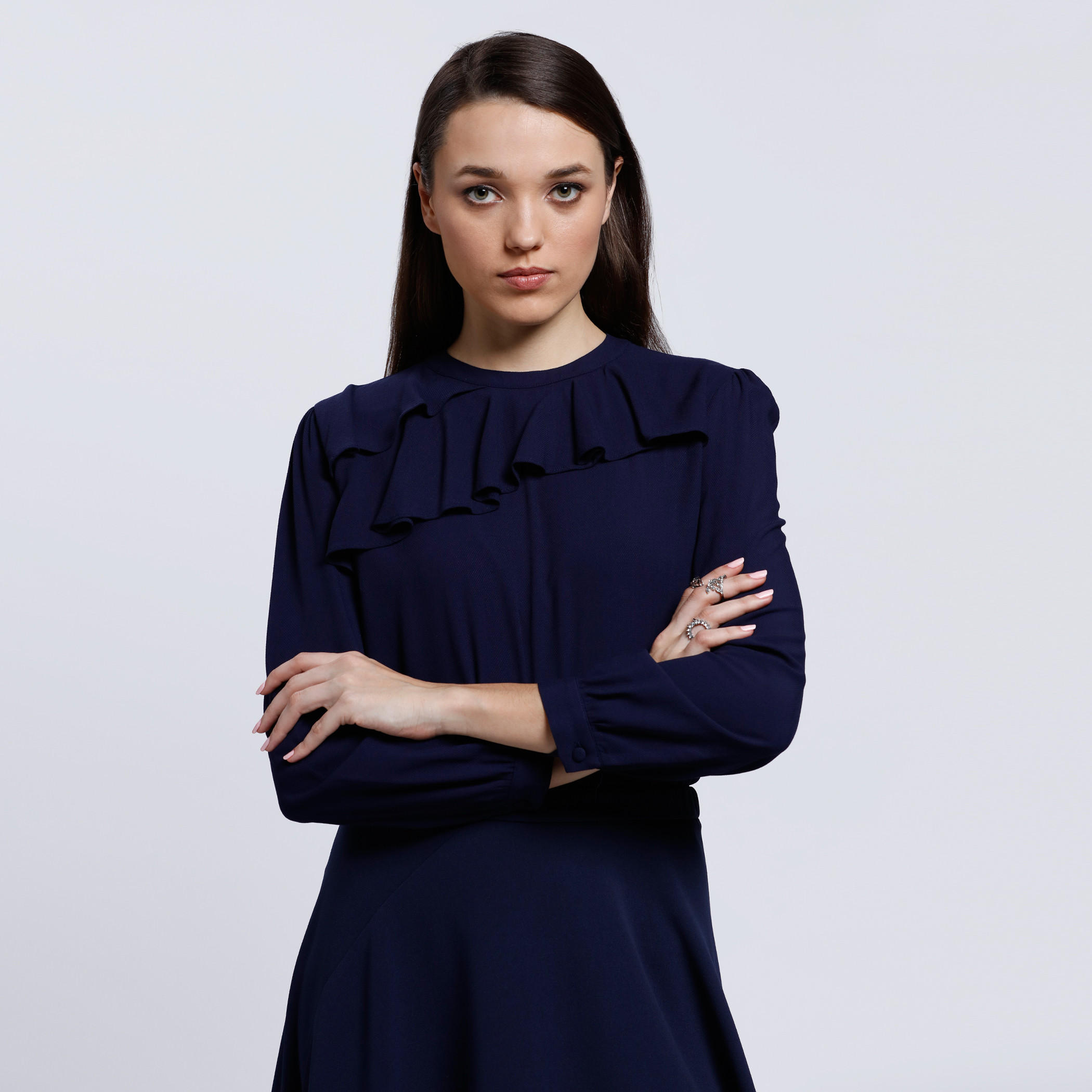 Round Neck Top with Long Sleeves and Ruffle Detail-women-clothing-shirtsandblouses-blouses-image-1
