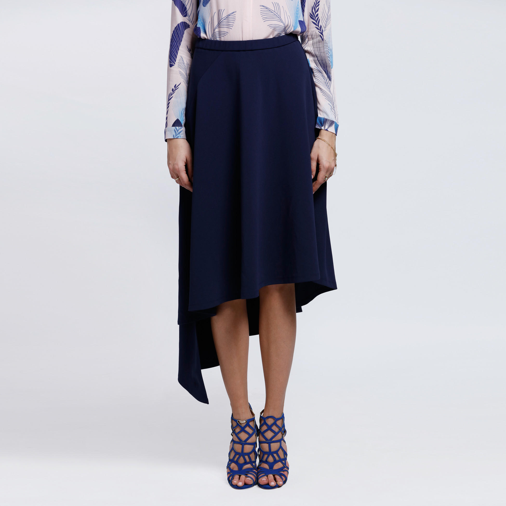 High Low Hem Skirt with Elasticised Waistband-women-clothing-bottoms-skirts-image-1