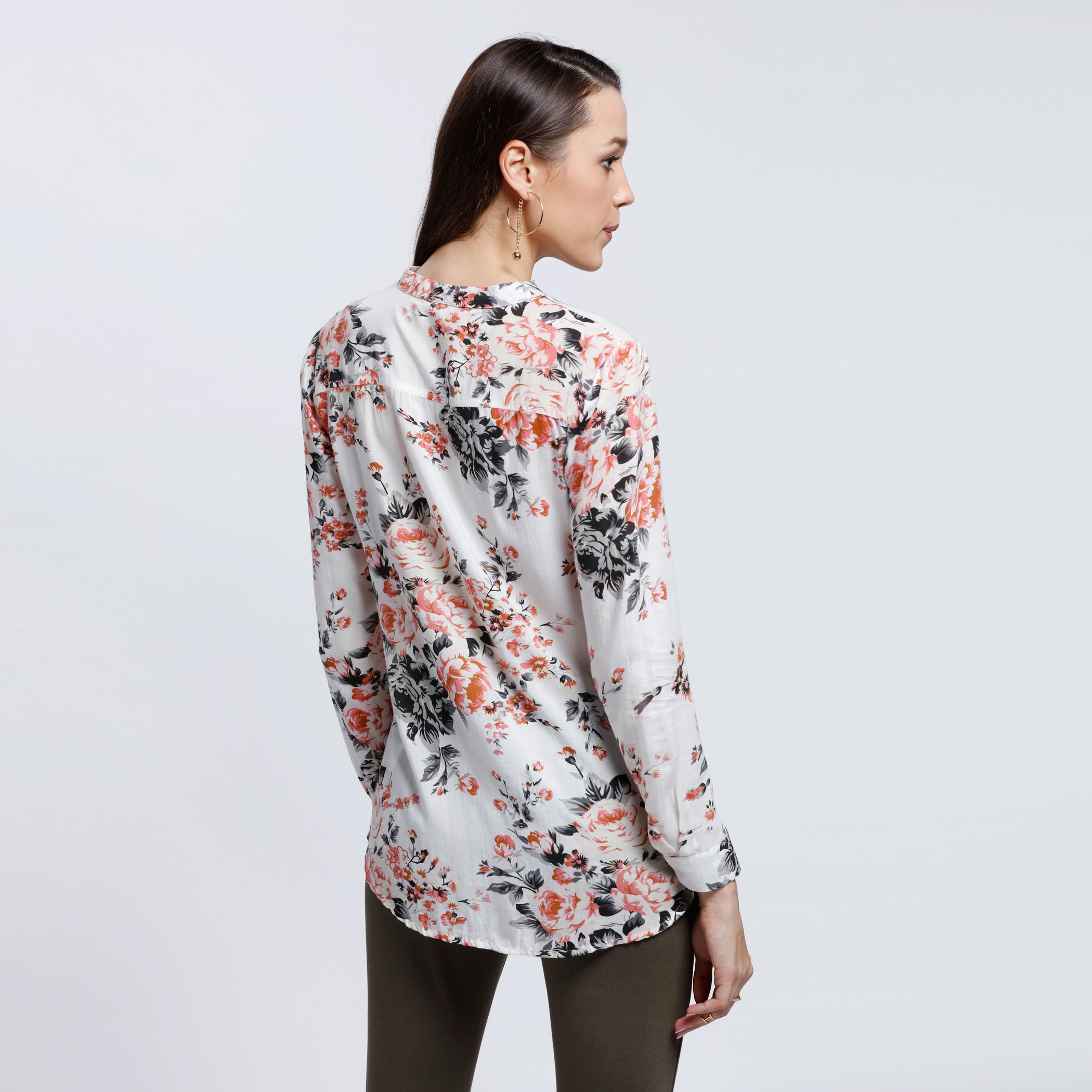 Printed Shirt with Mandarin Collar and Long Sleeves-women-clothing-shirtsandblouses-blouses-image-2