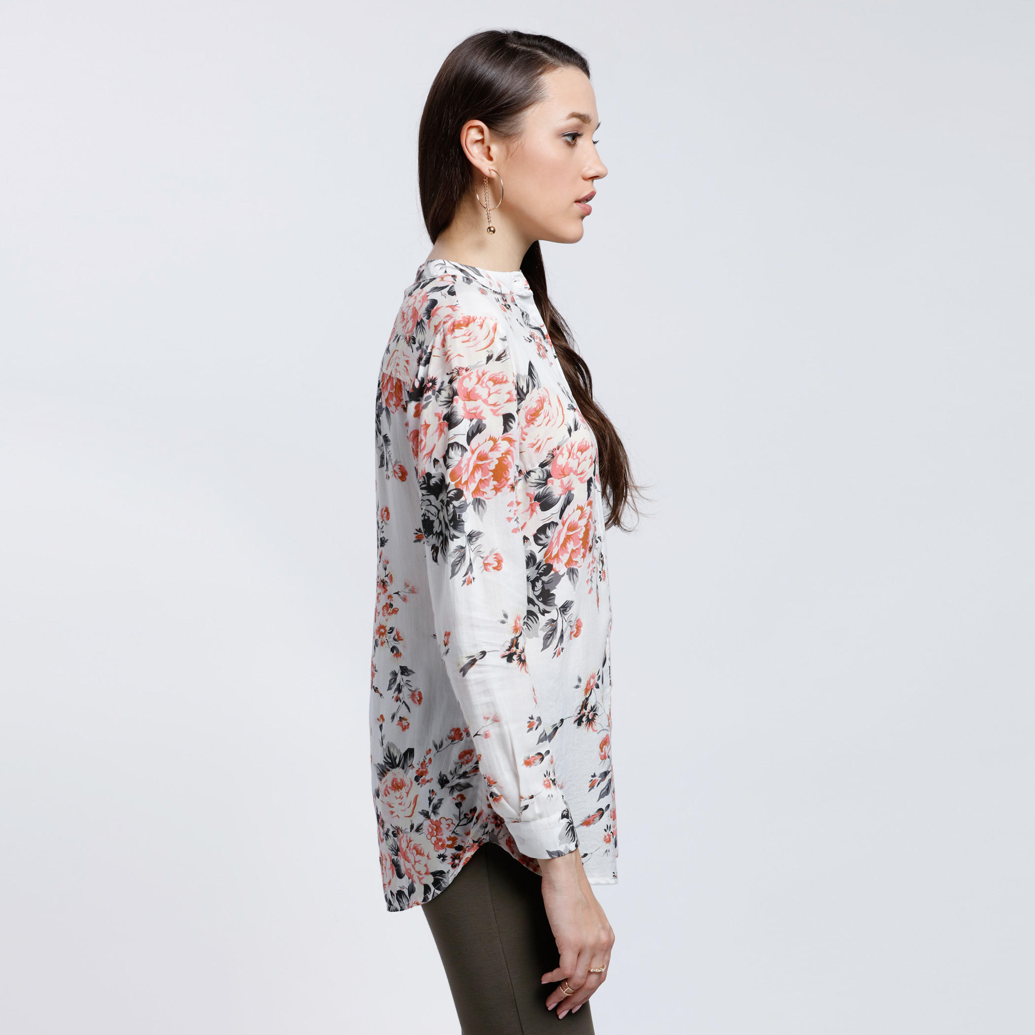 Printed Shirt with Mandarin Collar and Long Sleeves-women-clothing-shirtsandblouses-blouses-image-3