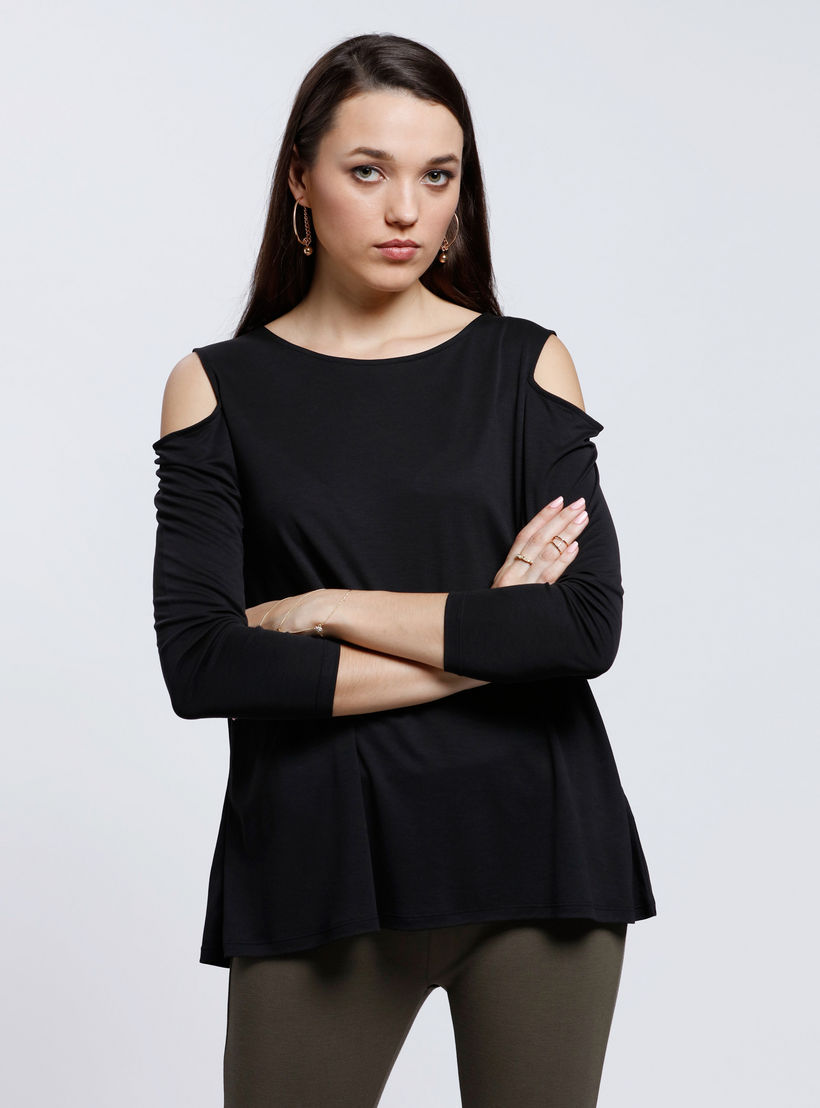 Boat Neck Top with Cold Shoulders-women-clothing-shirtsandblouses-blouses-image-1