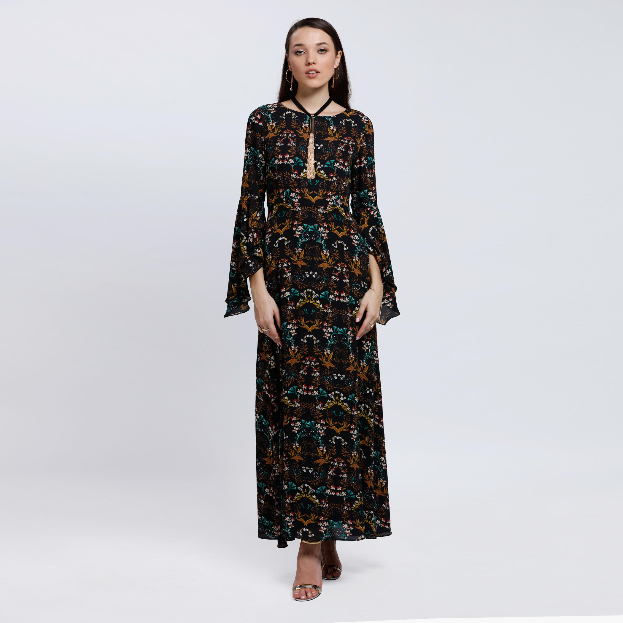 Printed Midi Dress with Flare Sleeves-women-clothing-dresses-image-1