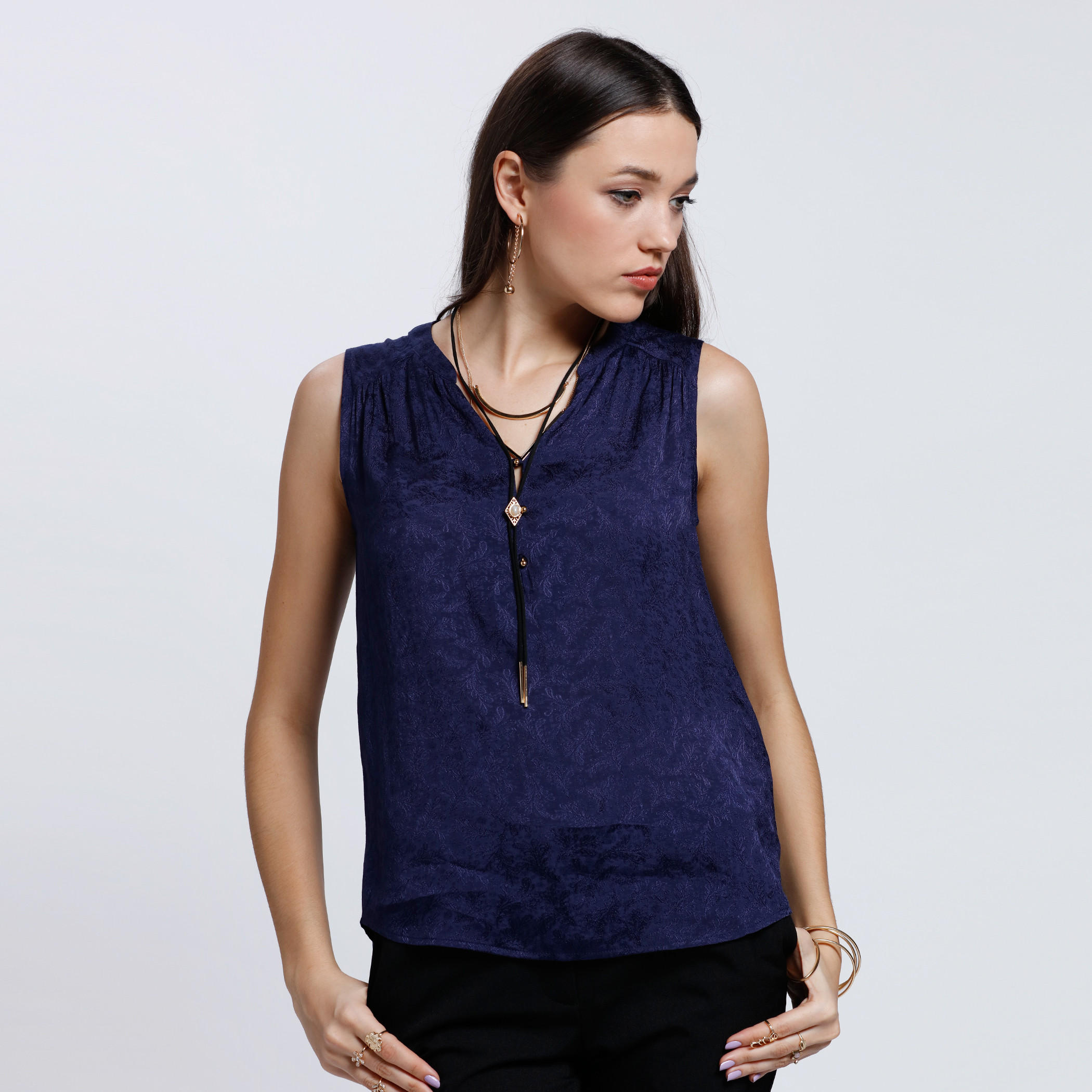Jacquard Printed Sleeveless Top -women-clothing-shirtsandblouses-blouses-image-1