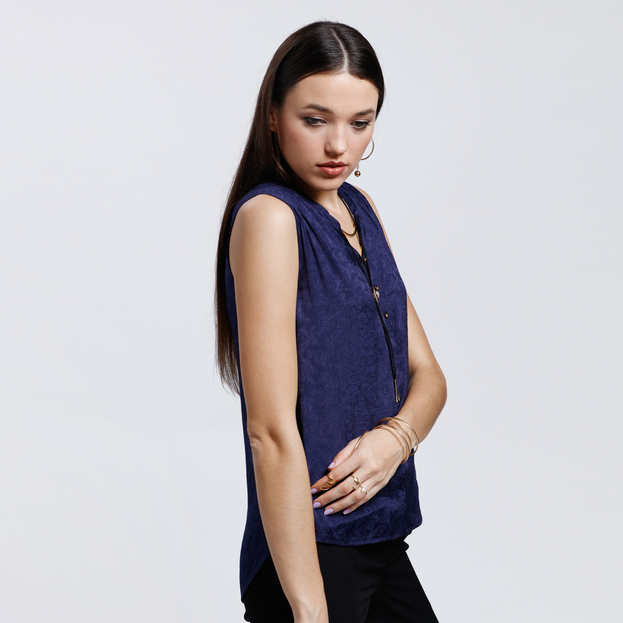 Jacquard Printed Sleeveless Top -women-clothing-shirtsandblouses-blouses-image-3