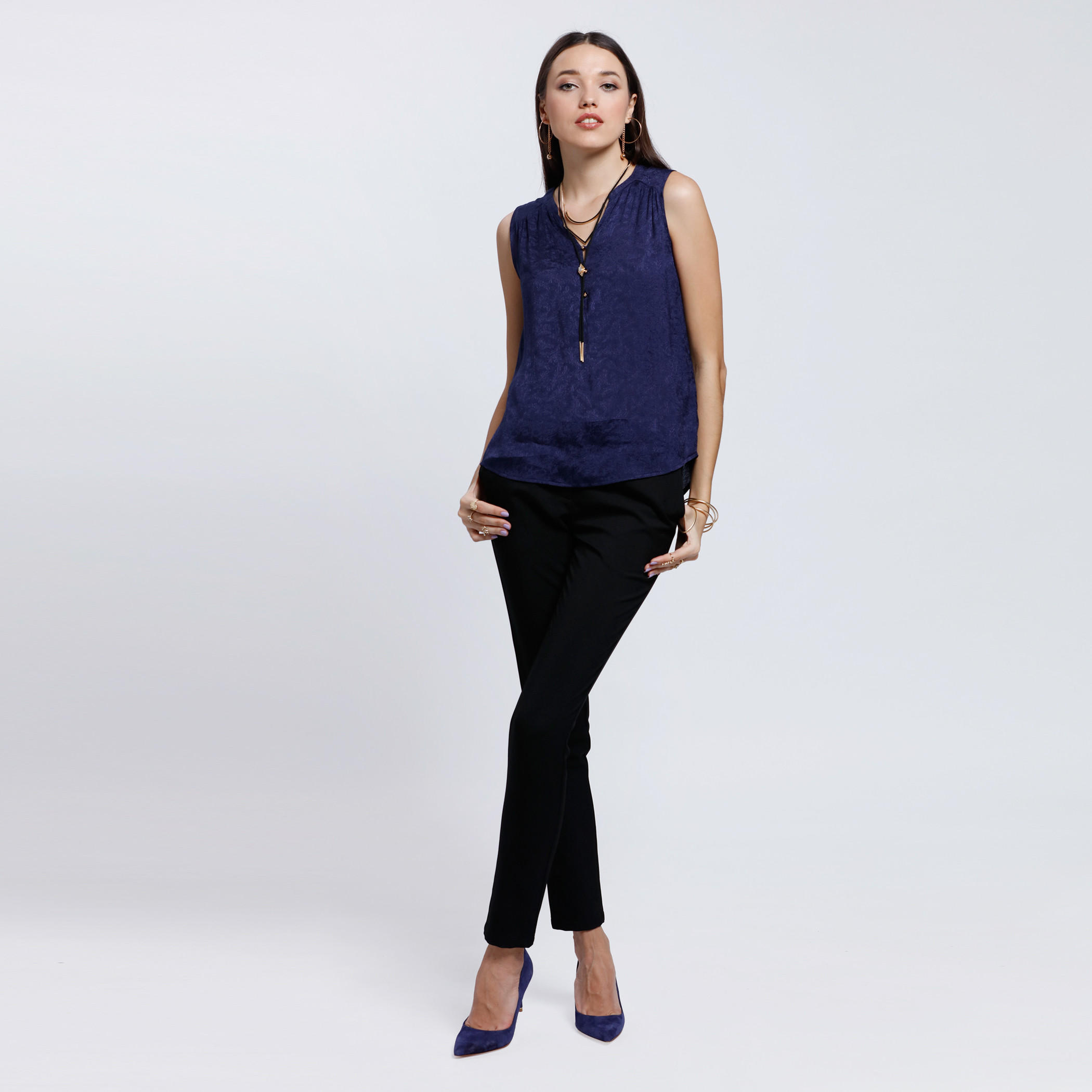 Jacquard Printed Sleeveless Top -women-clothing-shirtsandblouses-blouses-image-5