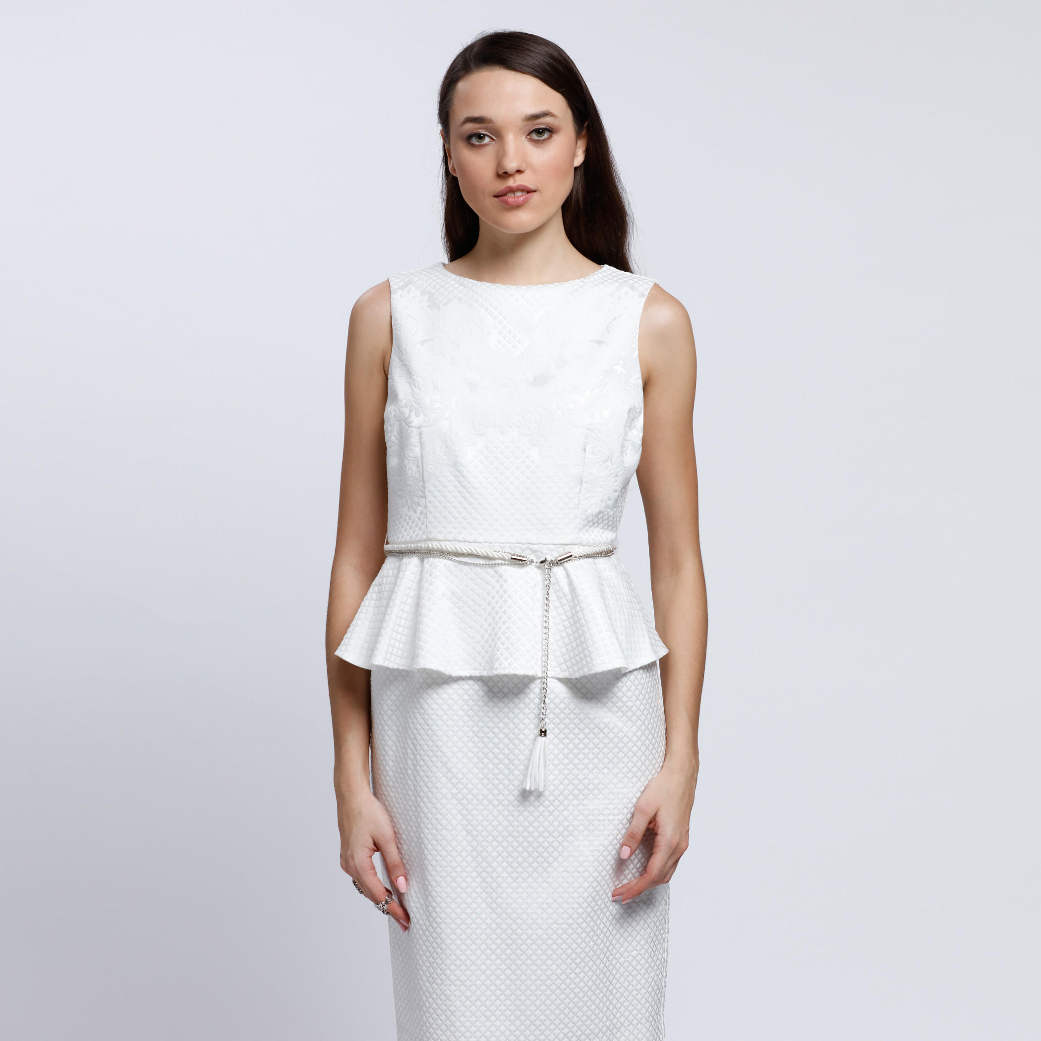 Textured Peplum Dress with Boat Neck and Tie Up-women-clothing-dresses-image-1
