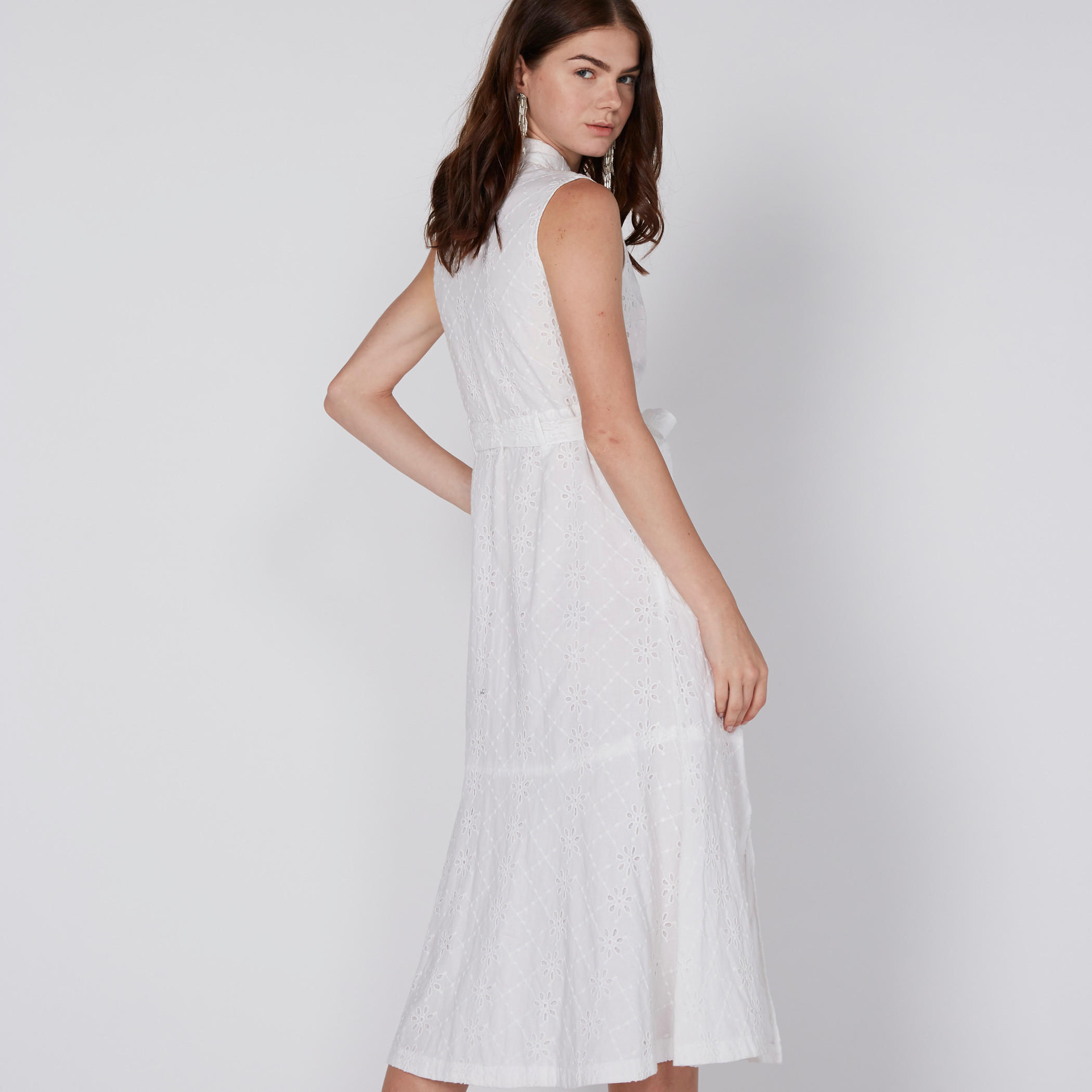 فستان متوسط الطول دون أكمام برباط وتفاصيل شيفلي-women-clothing-dresses-image-2