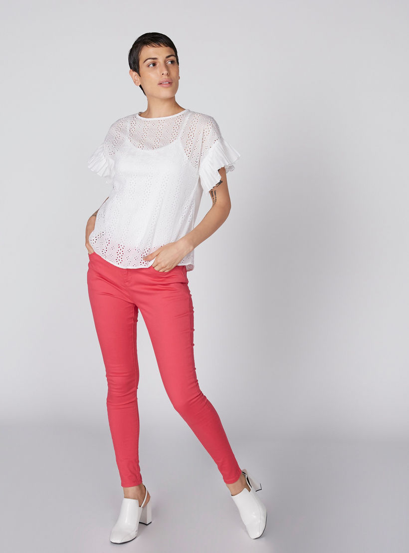 بلوزة بتفاصيل شيفلي وأكمام كشكش وسحّاب إغلاق-women-clothing-shirtsandblouses-blouses-image-2
