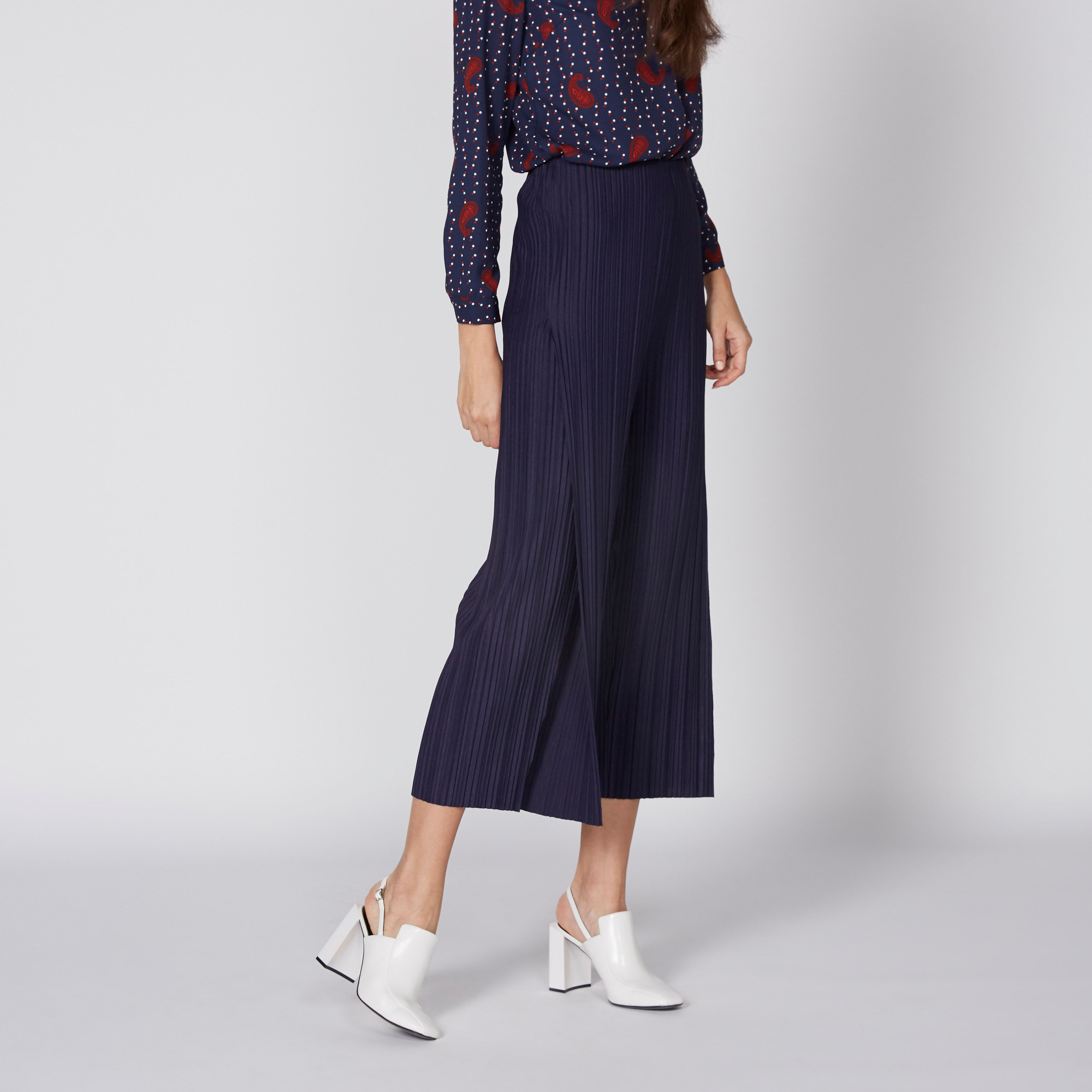 Pleated Culottes with Elasticised Waistband and Slit Detail-women-clothing-bottoms-trousers-image-2