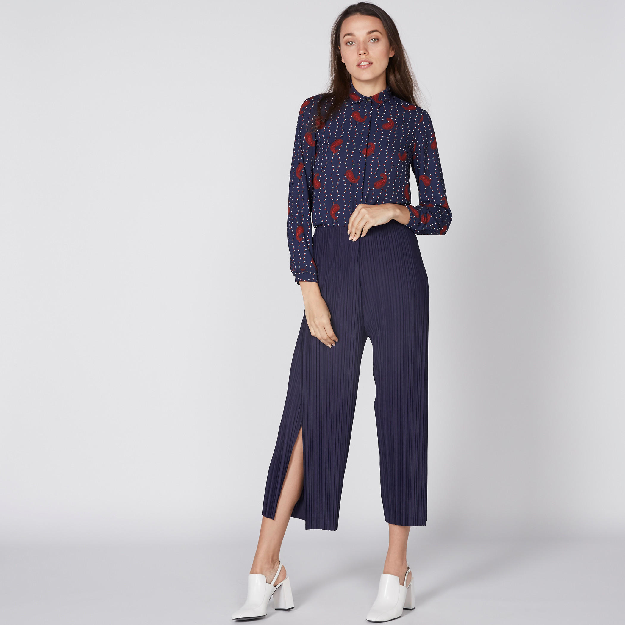Pleated Culottes with Elasticised Waistband and Slit Detail-women-clothing-bottoms-trousers-image-4