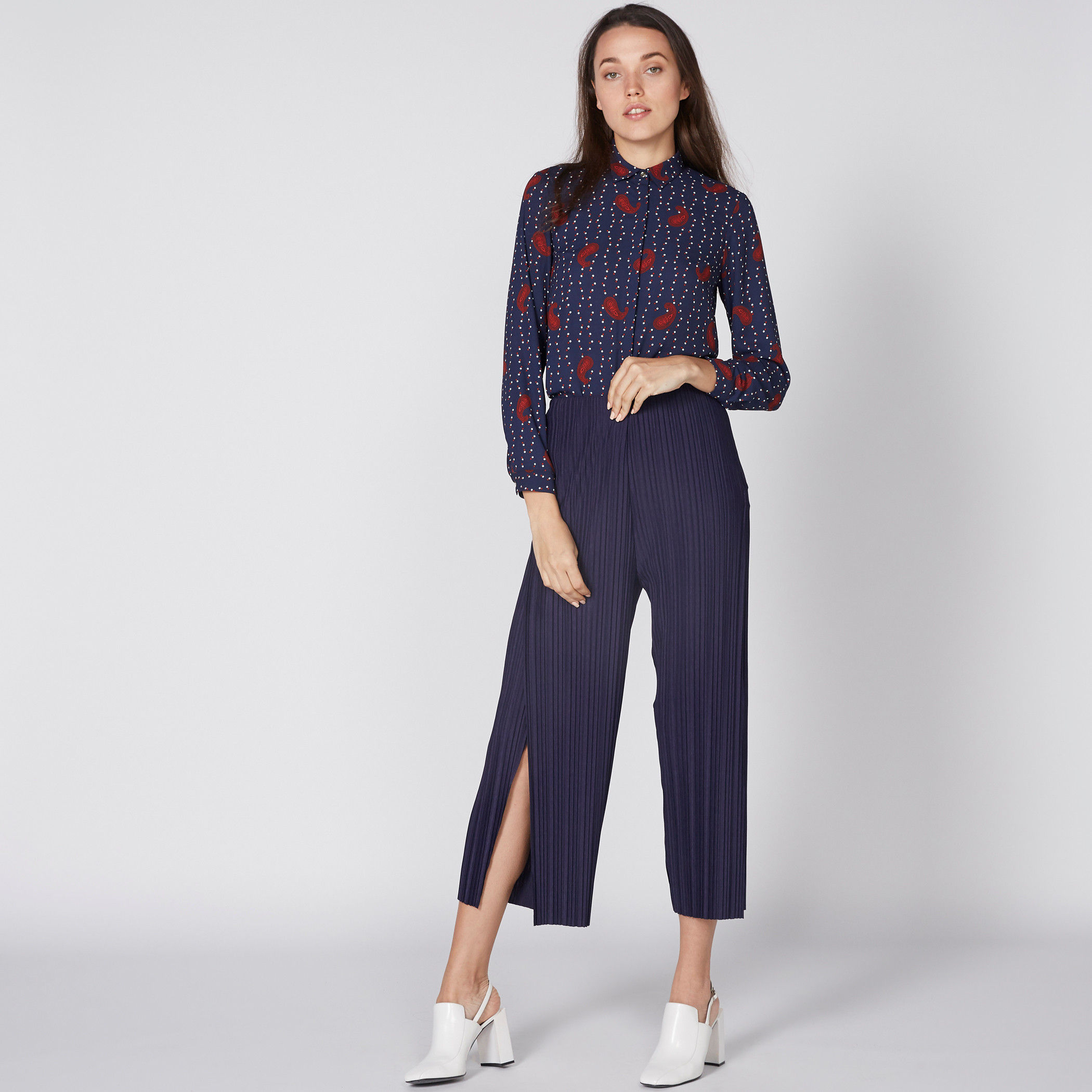 Pleated Culottes with Elasticised Waistband and Slit Detail-women-clothing-bottoms-trousers-image-4