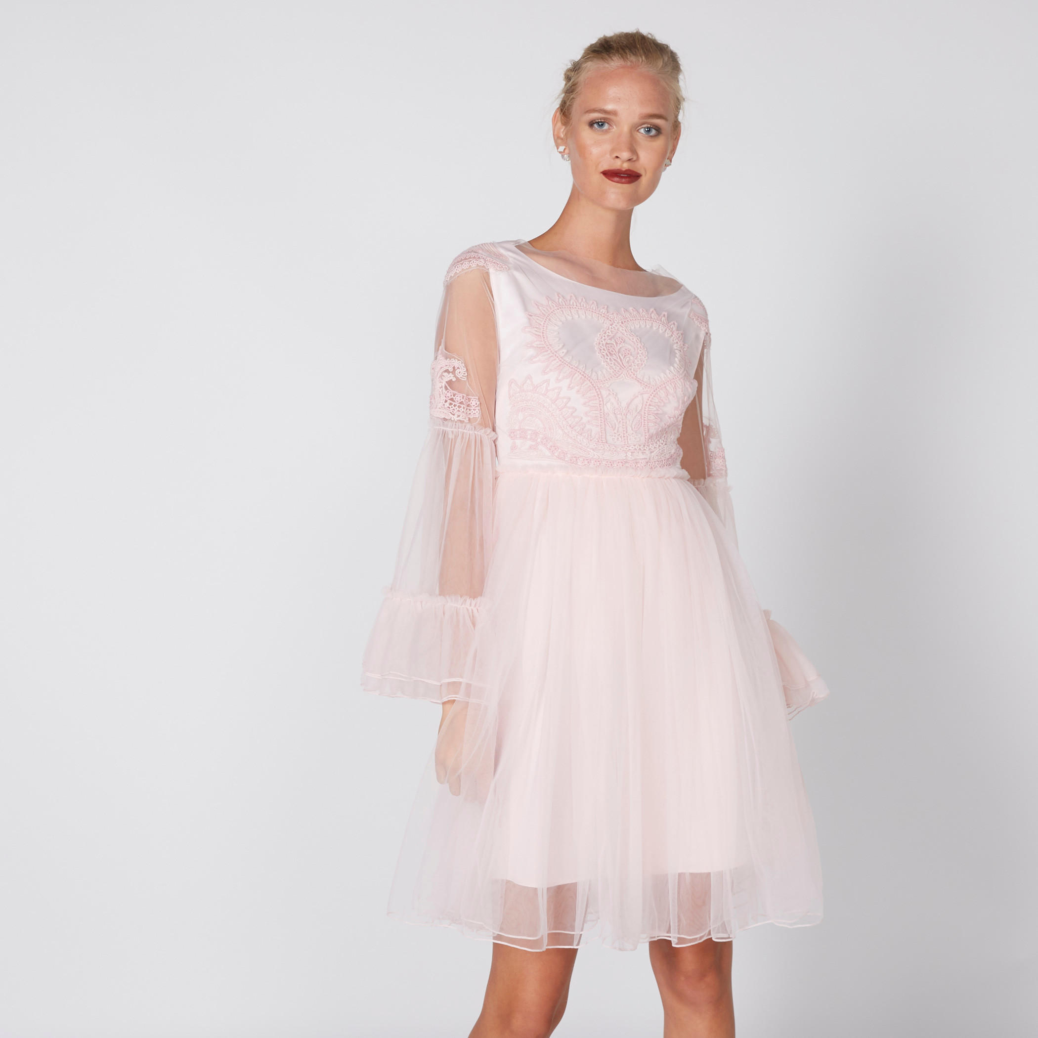 Embroidered Dress with Bell Sleeves-women-clothing-dresses-image-1