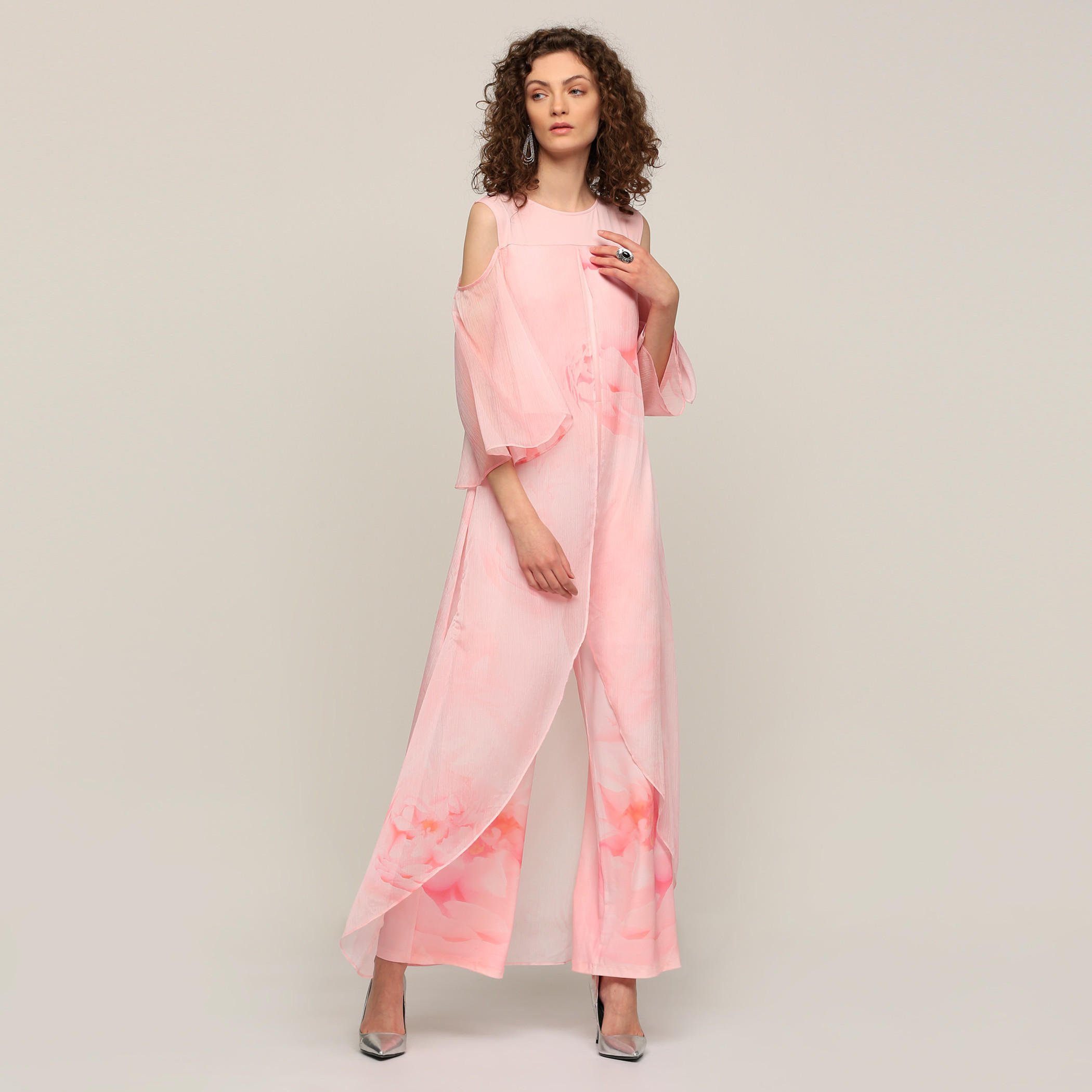 Printed Round Neck Jumpsuit with Cold Shoulder-women-clothing-jumpsuits-image-1