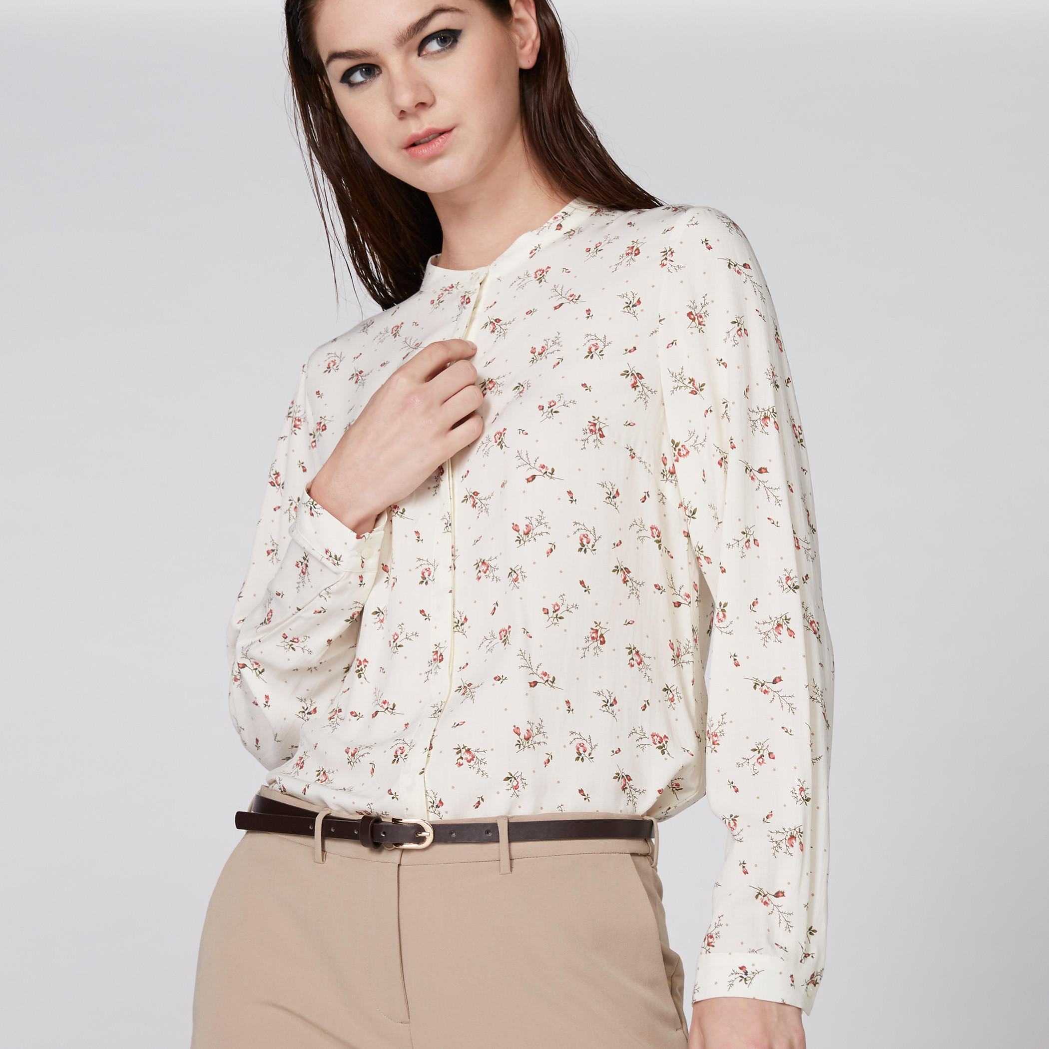 قميص بأكمام طويلة ووصلة أزرار مخفيّة مع طبعات-women-clothing-shirtsandblouses-shirts-image-4