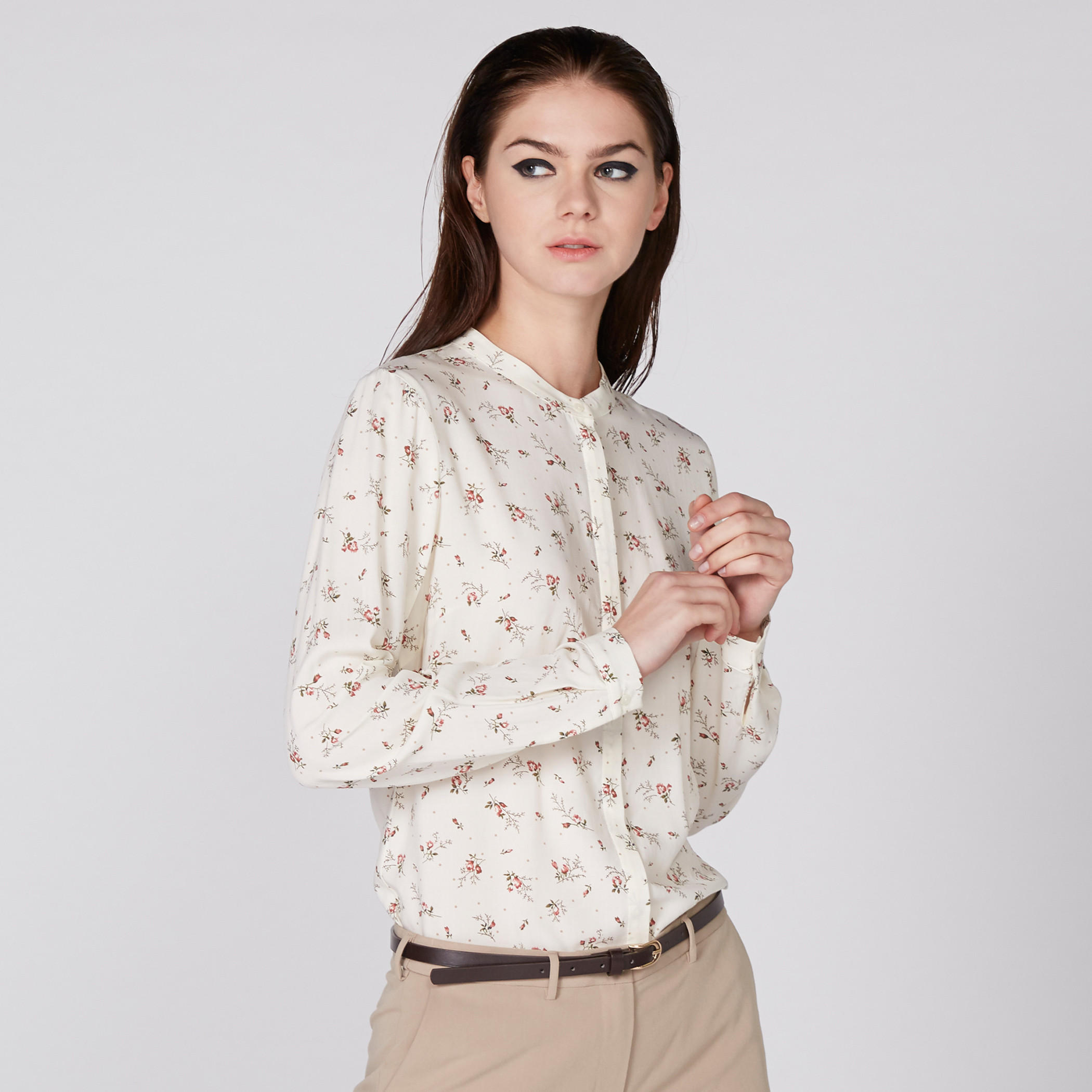 قميص بأكمام طويلة ووصلة أزرار مخفيّة مع طبعات-women-clothing-shirtsandblouses-shirts-image-2