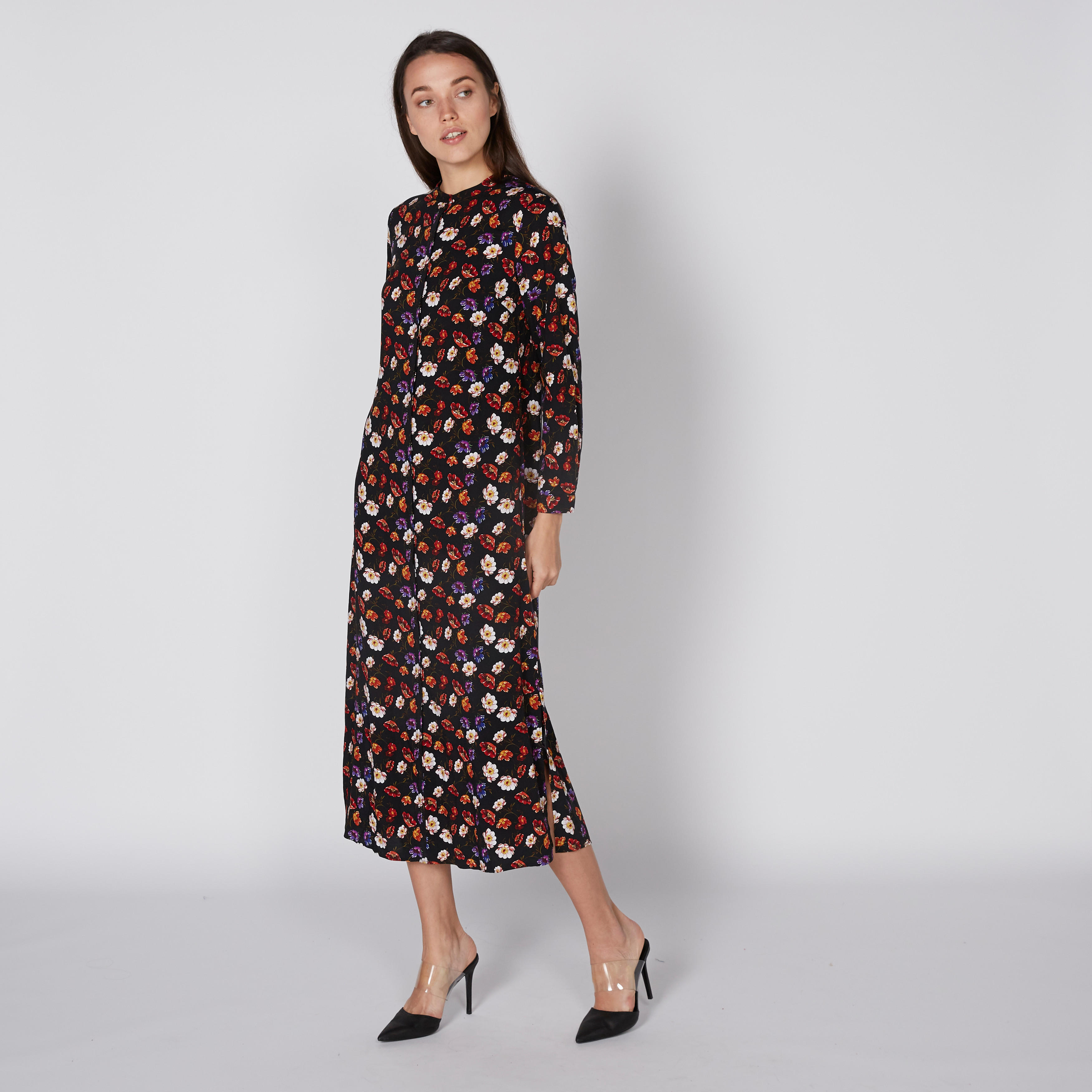 فستان قميص بأكمام طويلة وفتحة جانبية وطبعات-women-clothing-dresses-image-1