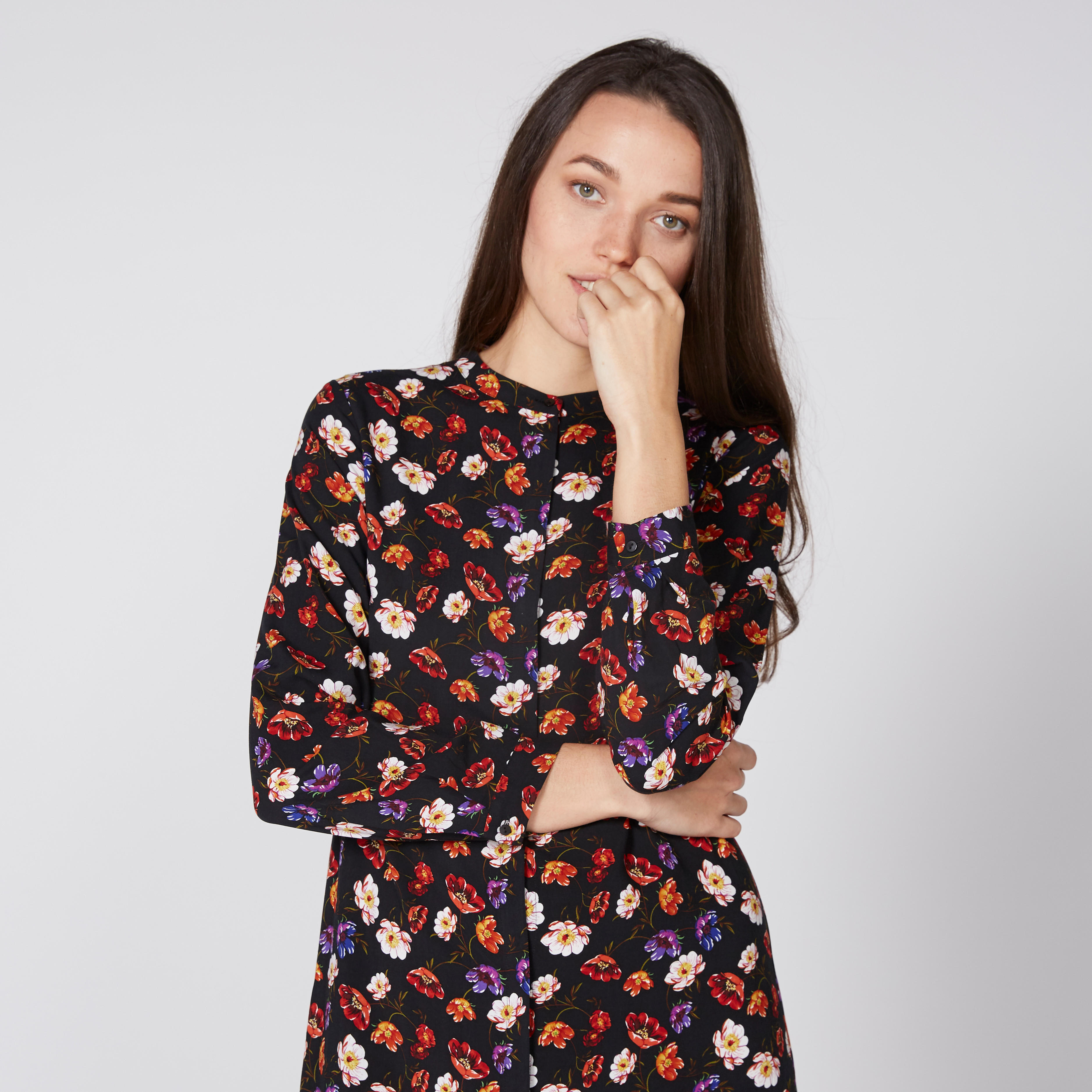 فستان قميص بأكمام طويلة وفتحة جانبية وطبعات-women-clothing-dresses-image-2