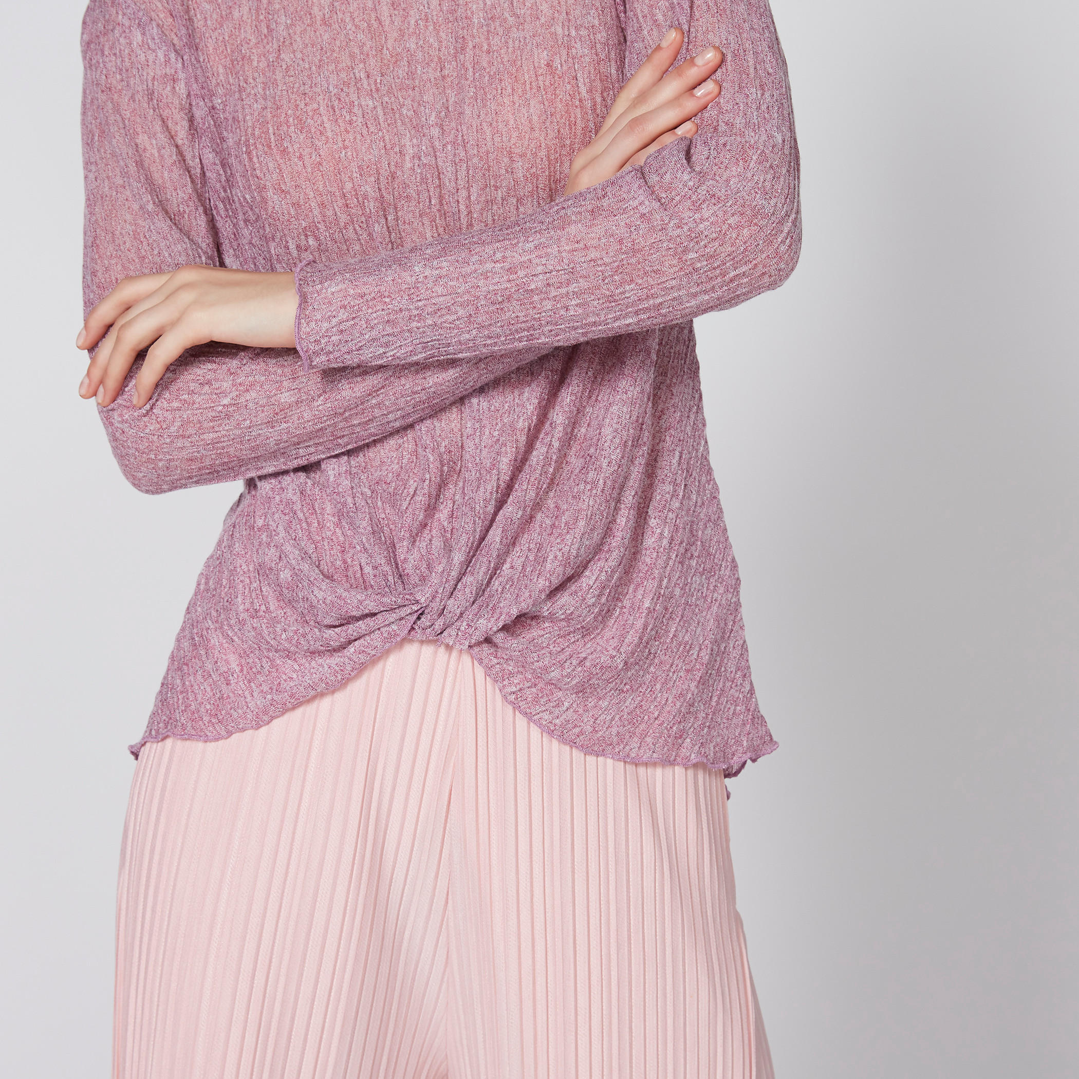 Textured Top with Round Neck and Long Sleeves-women-clothing-shirtsandblouses-blouses-image-3
