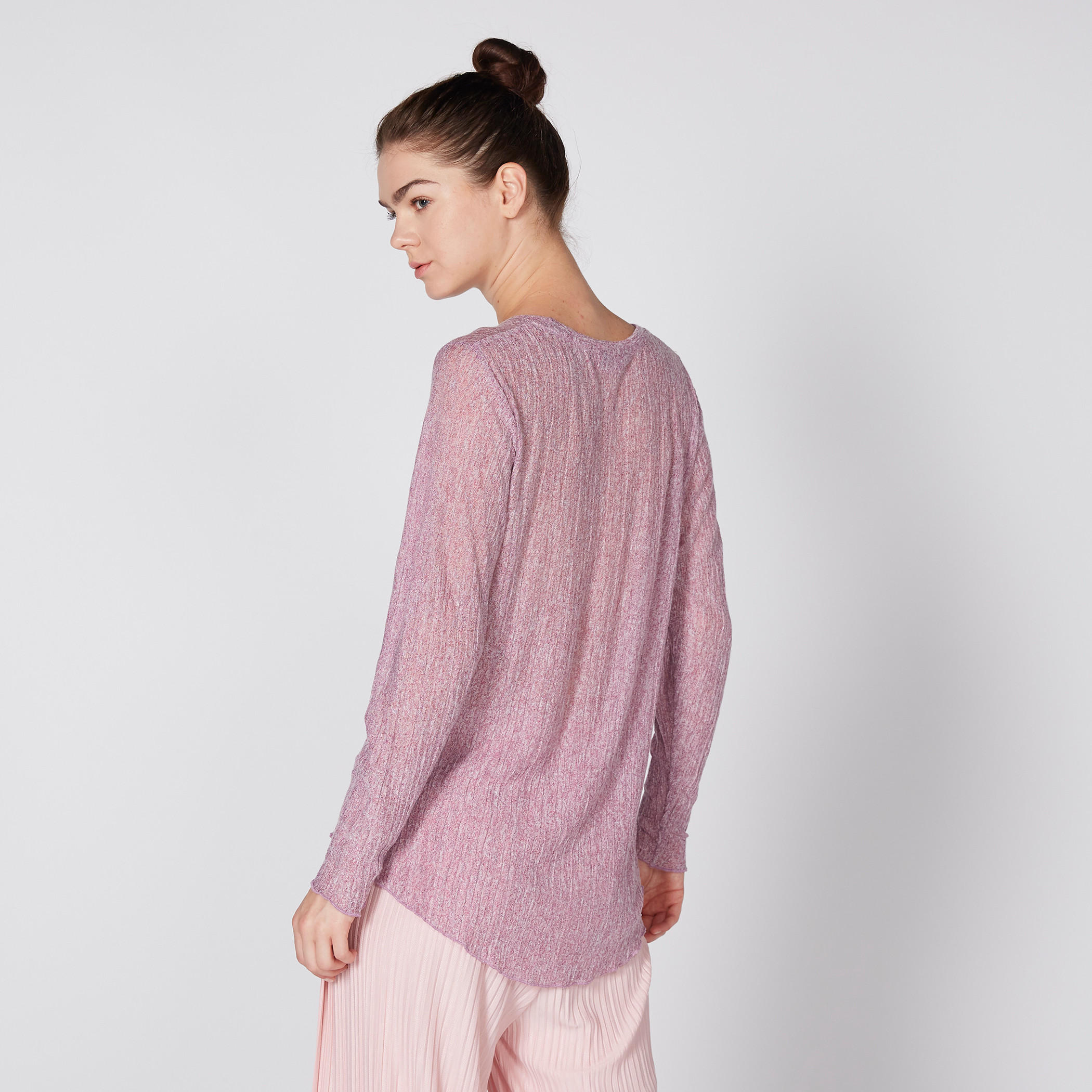 بلوزة بارزة الملمس بياقة مستديرة وأكمام طويلة-women-clothing-shirtsandblouses-blouses-image-4