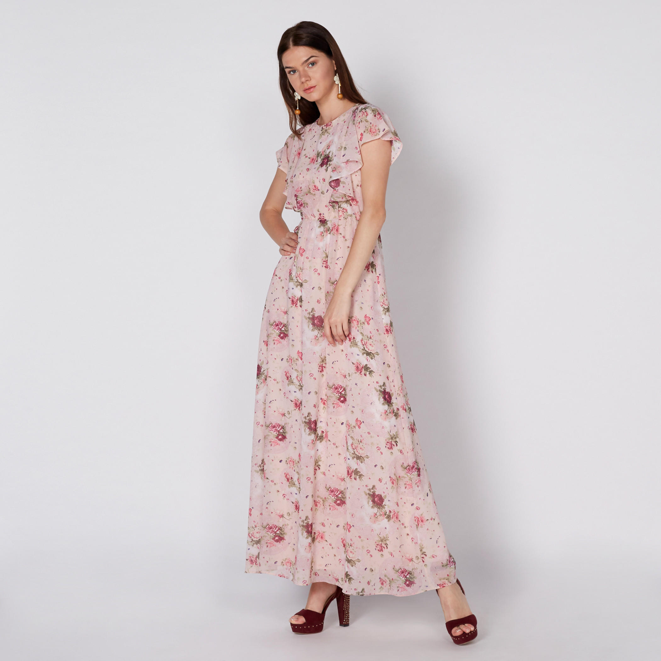 Printed Maxi Dress with Round Neck and Key Hole Closure-women-clothing-dresses-image-1