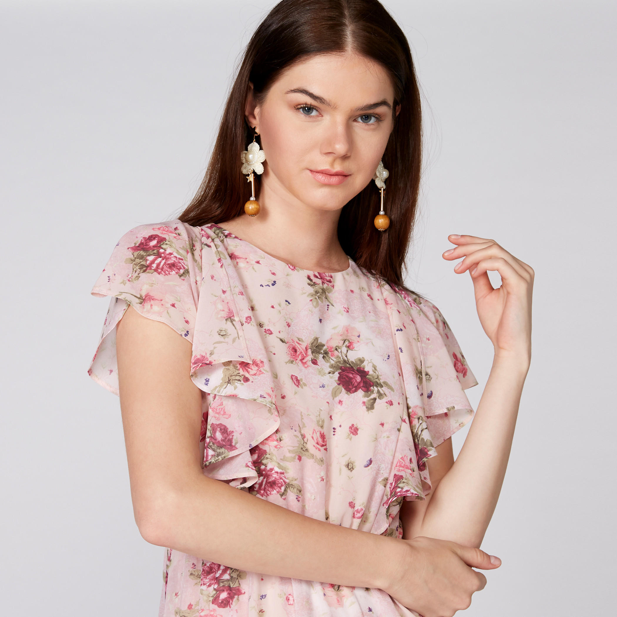 Printed Maxi Dress with Round Neck and Key Hole Closure-women-clothing-dresses-image-2