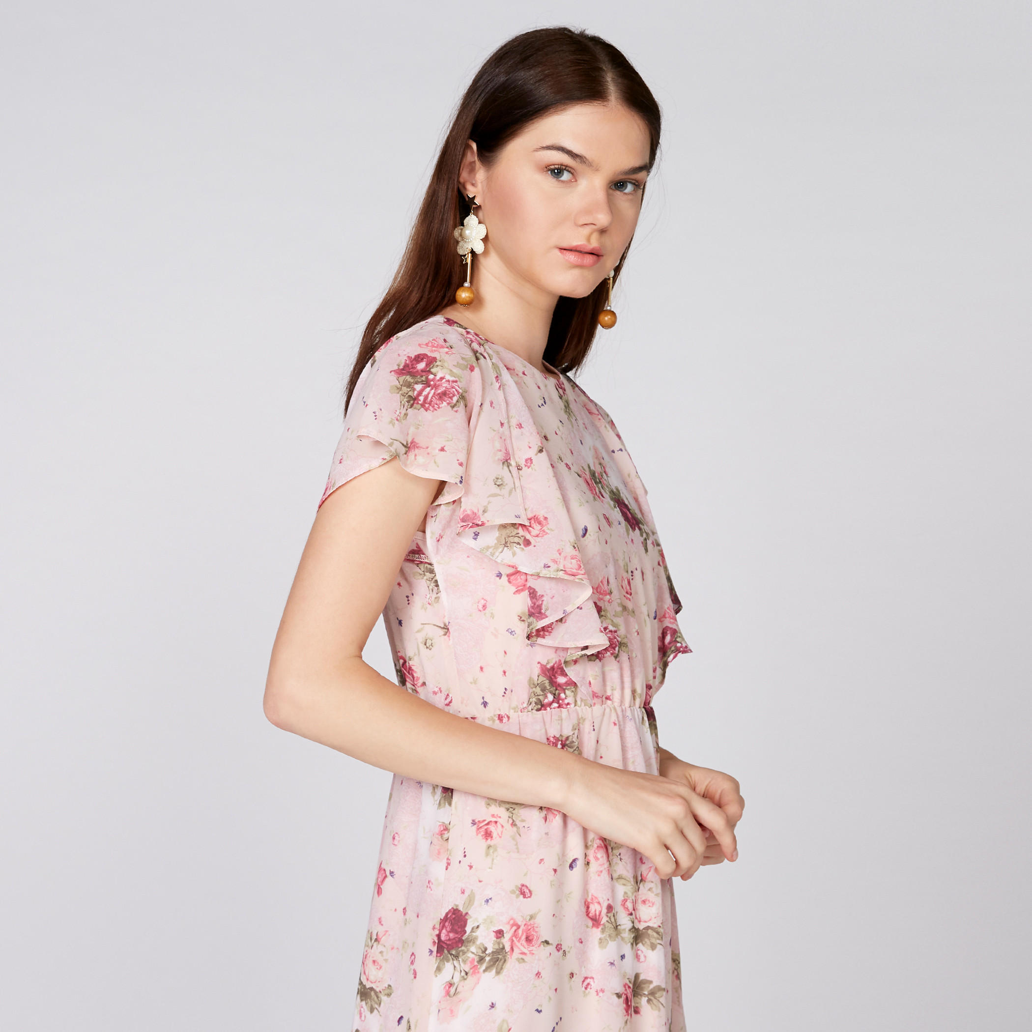Printed Maxi Dress with Round Neck and Key Hole Closure-women-clothing-dresses-image-3