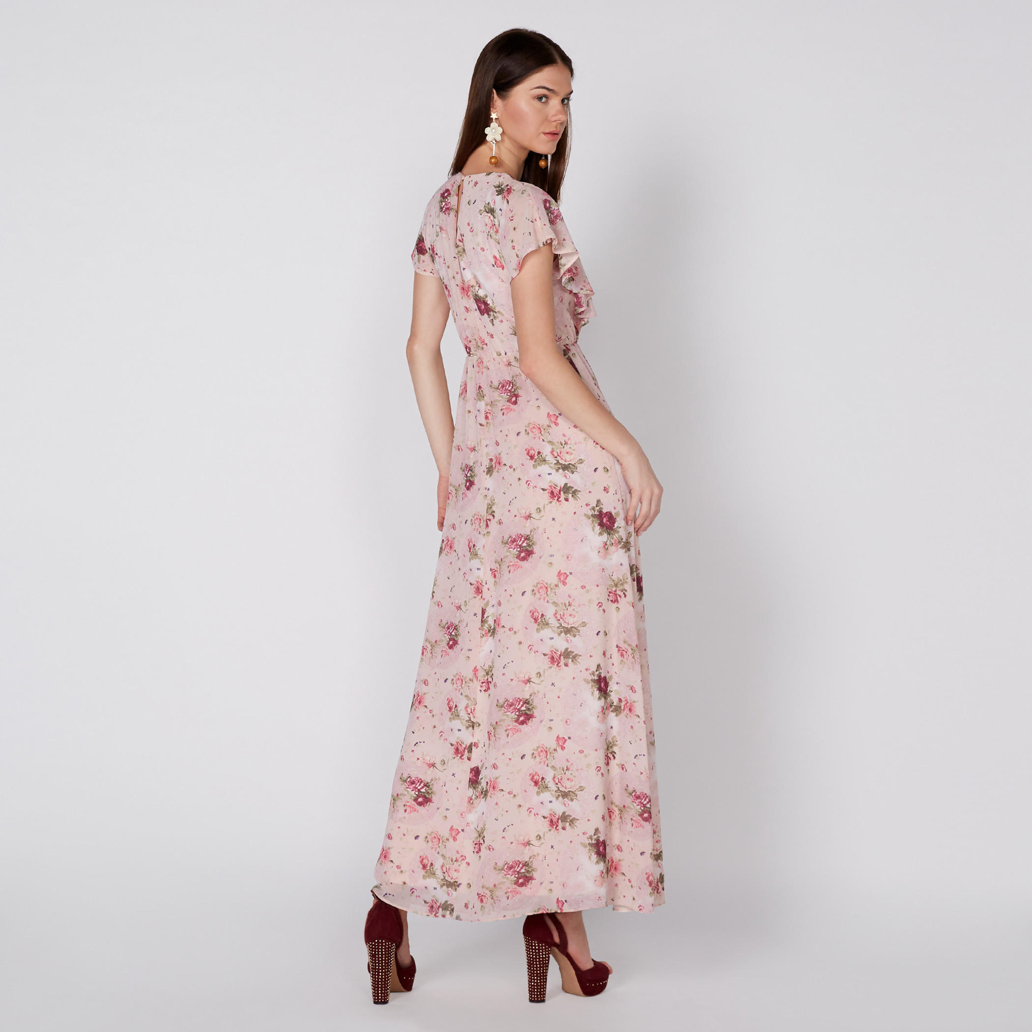 Printed Maxi Dress with Round Neck and Key Hole Closure-women-clothing-dresses-image-4