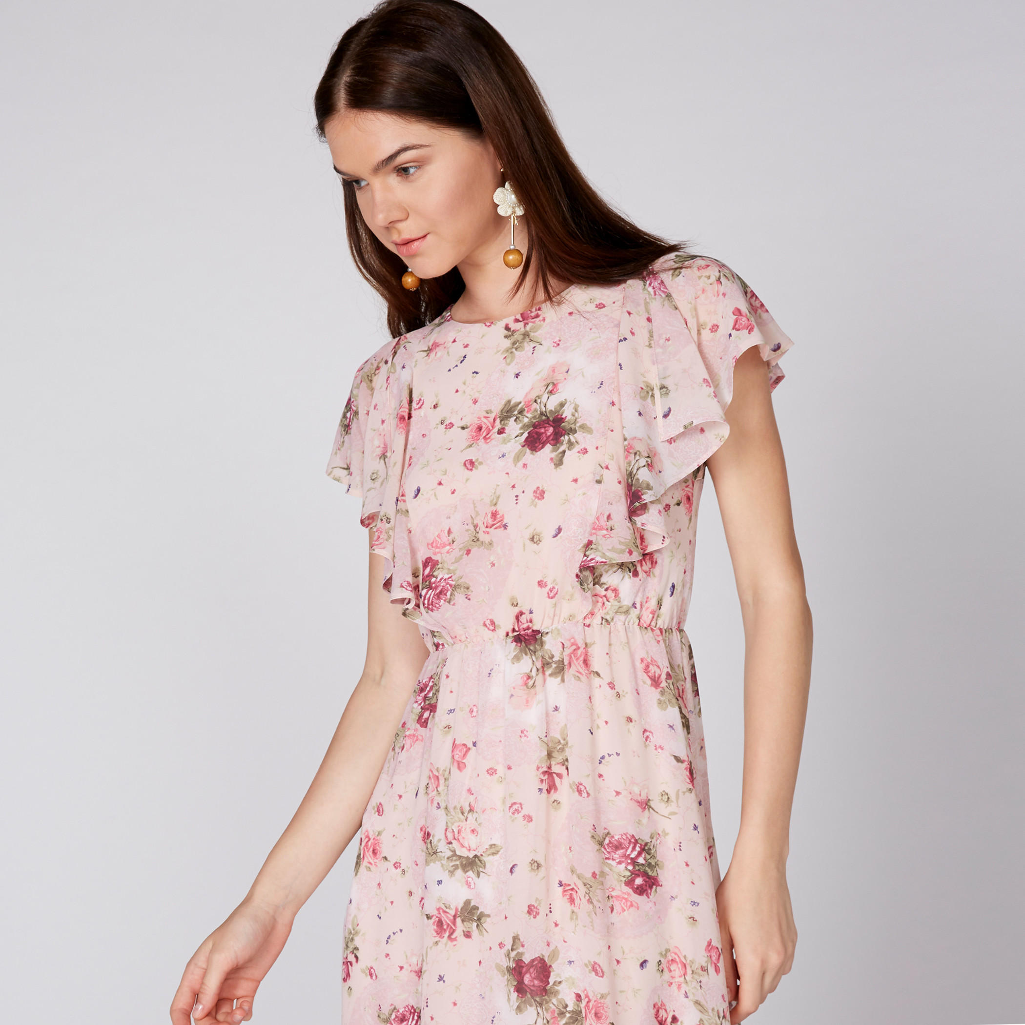 Printed Maxi Dress with Round Neck and Key Hole Closure-women-clothing-dresses-image-5