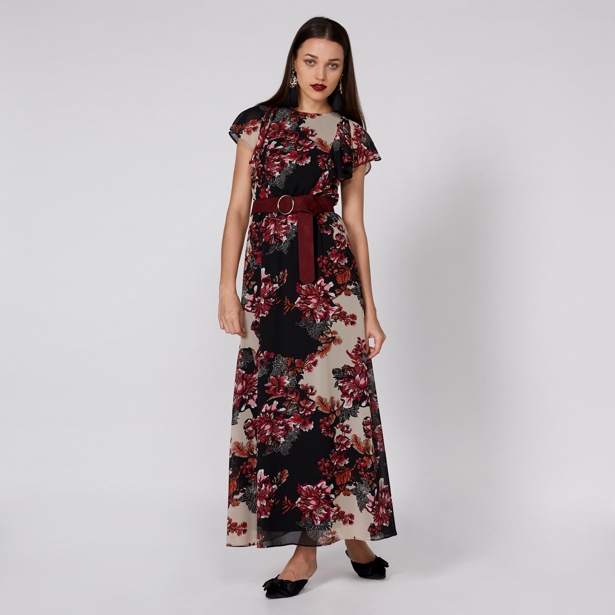 فستان ماكسي بطبعات وياقة مستديرة وحزام برباط-women-clothing-dresses-image-1