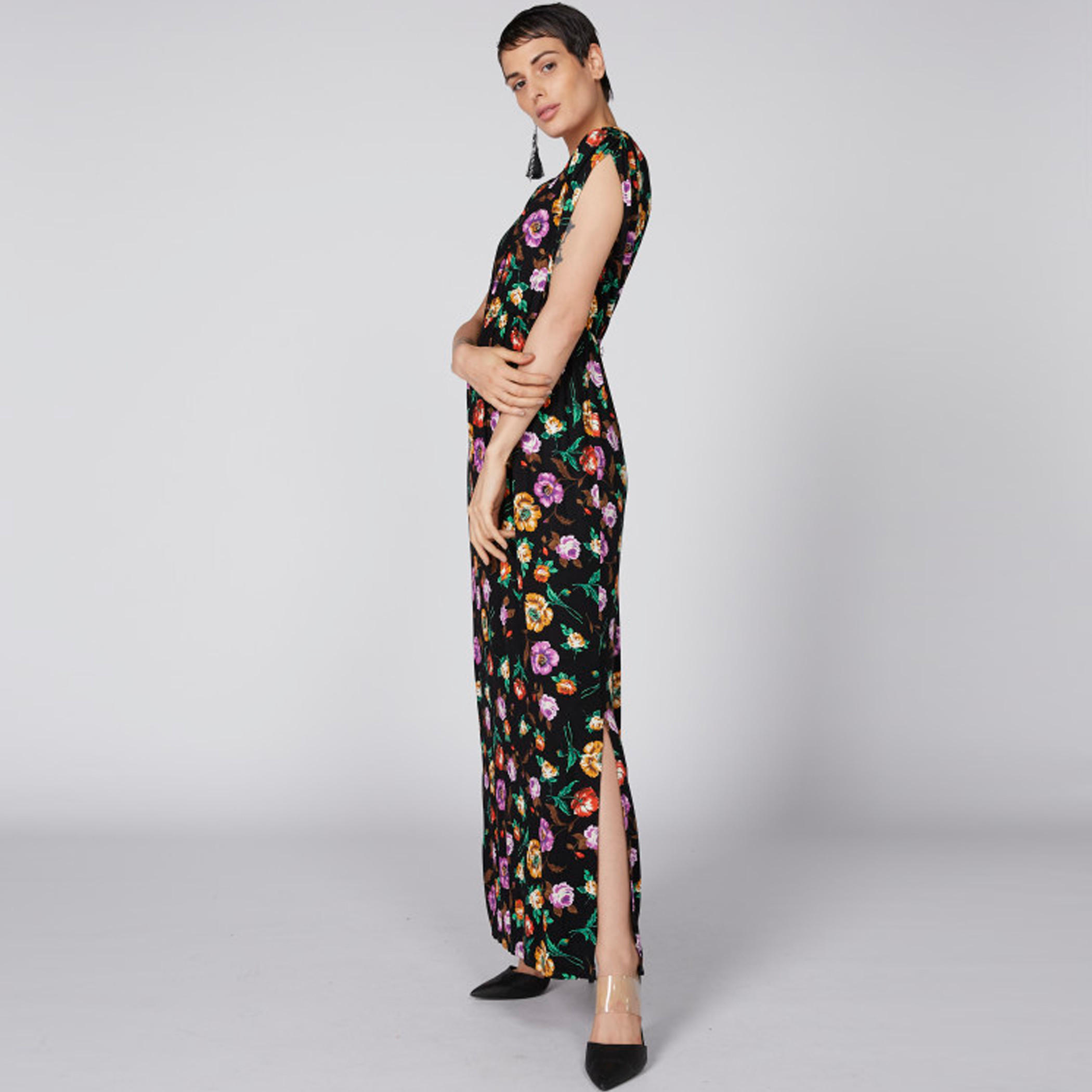 فستان طويل بياقة مستديرة وفتحة جانبية وطبعات أزهار-women-clothing-dresses-image-1