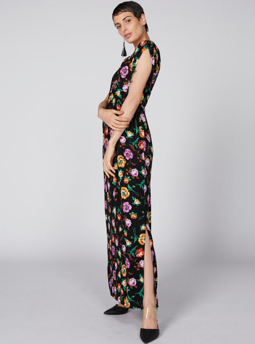 فستان طويل بياقة مستديرة وفتحة جانبية وطبعات أزهار-women-clothing-dresses-image-1